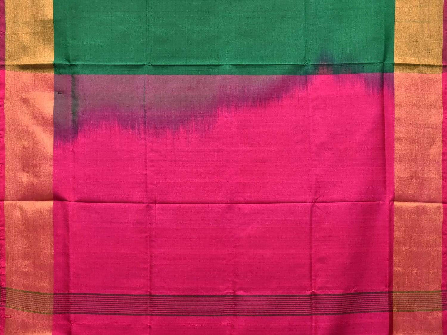 Dark Green and Pink Uppada Silk Handloom Plain Saree with Contrast Pallu Design u1754