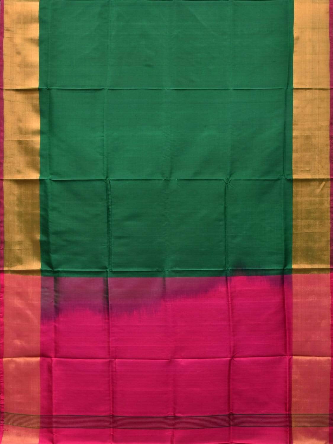 Dark Green and Pink Uppada Silk Handloom Plain Saree with Contrast Pallu Design u1754