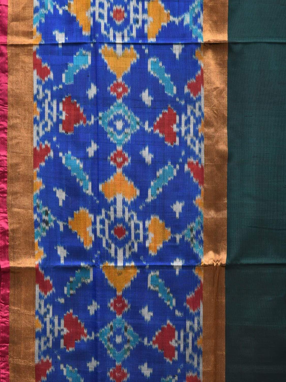 Dark Green and Pink Uppada Silk Handloom Saree with Ikat Border Design u1748