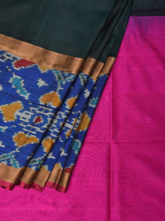 Dark Green and Pink Uppada Silk Handloom Saree with Ikat Border Design u1748