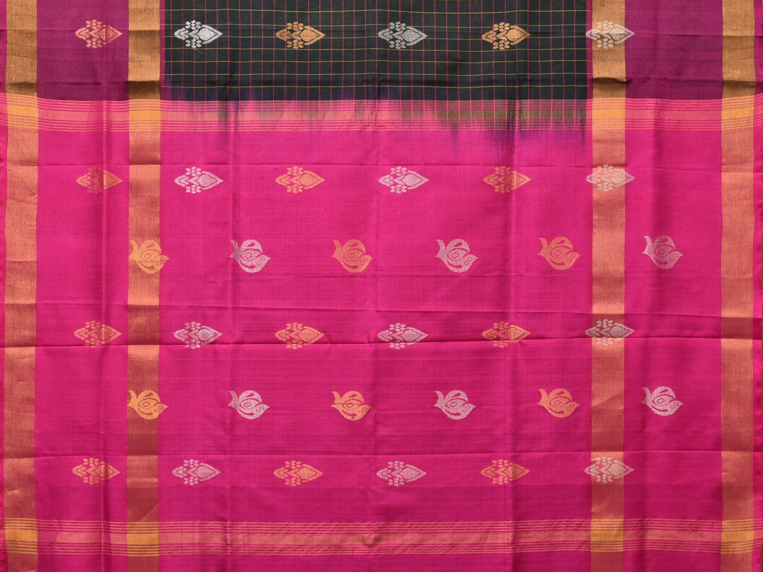 Dark Green and Purple Uppada Silk Handloom Saree with Checks and Body Buta Design u2189