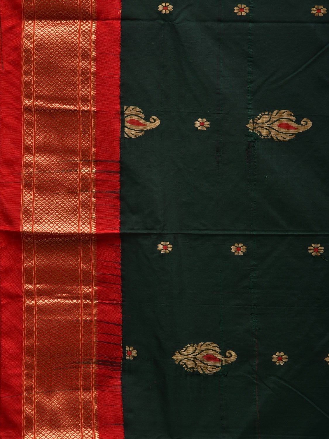 Dark Green and Red Paithani Silk Handloom Saree with Body Buta Design p0425