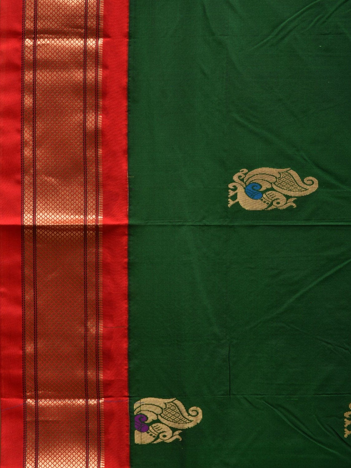 Dark Green and Red Paithani Silk Handloom Saree with Body Buta Design p0430