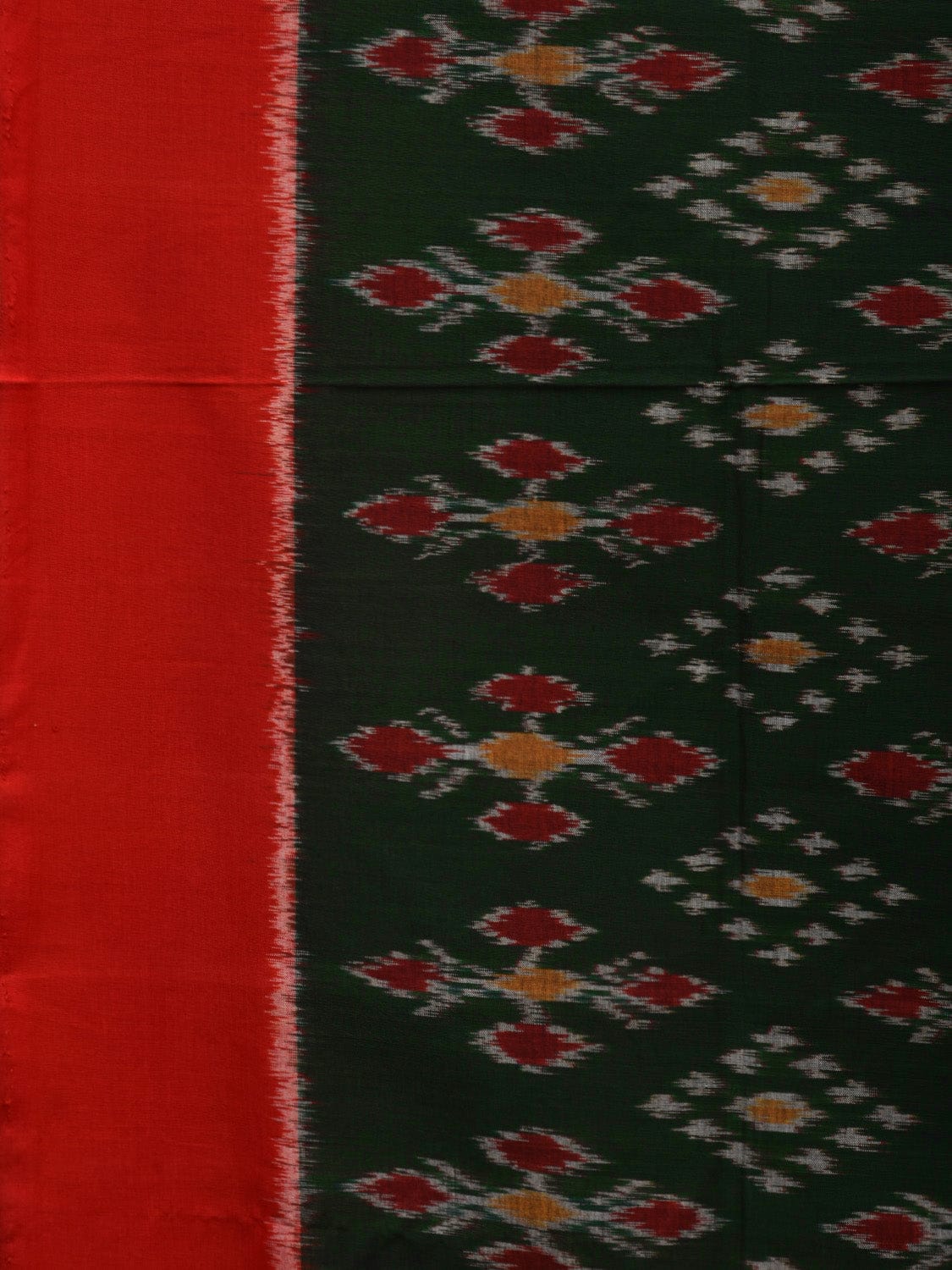 Dark Green and Red Pochampally Ikat Cotton Handloom Saree with All Over Design i0684