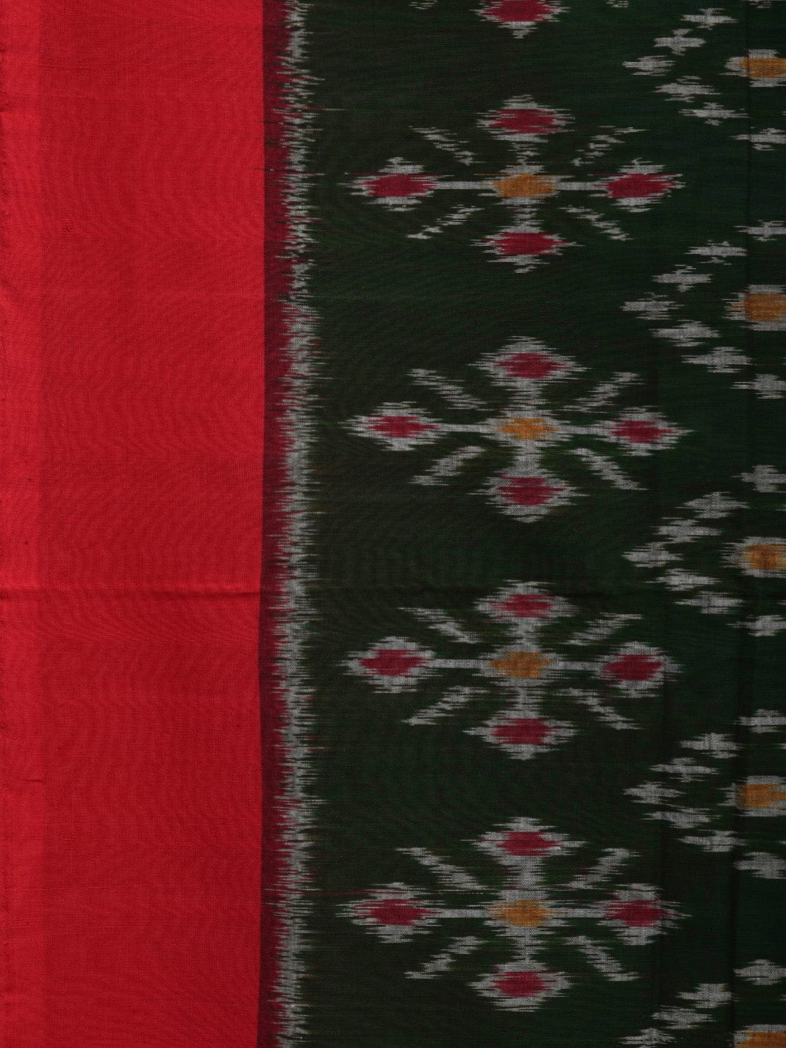 Dark Green and Red Pochampally Ikat Cotton Handloom Saree with All Over Design i0722
