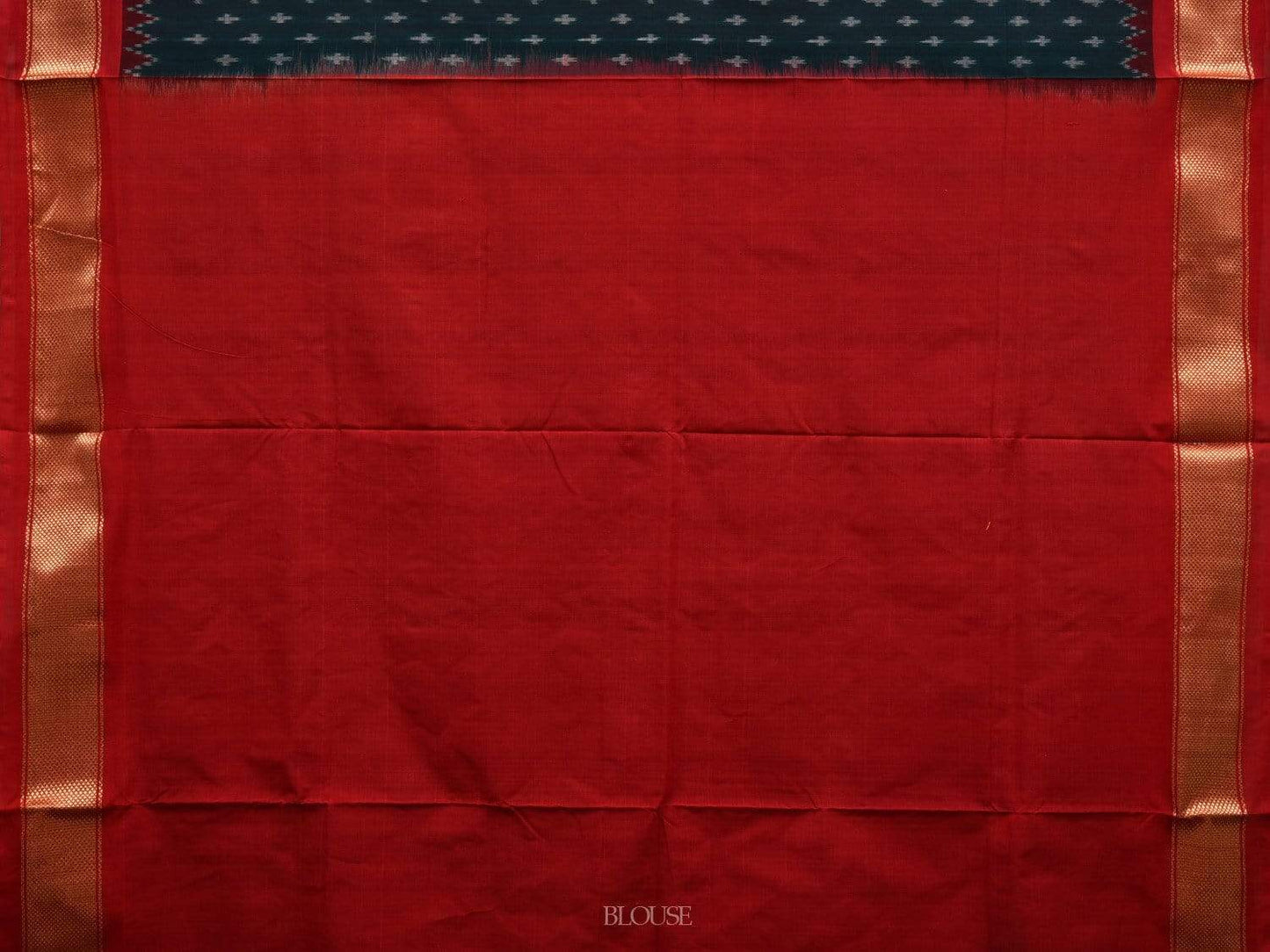 Dark Green and Red Pochampally Ikat Cotton Handloom Saree with Zari Border Design i0620