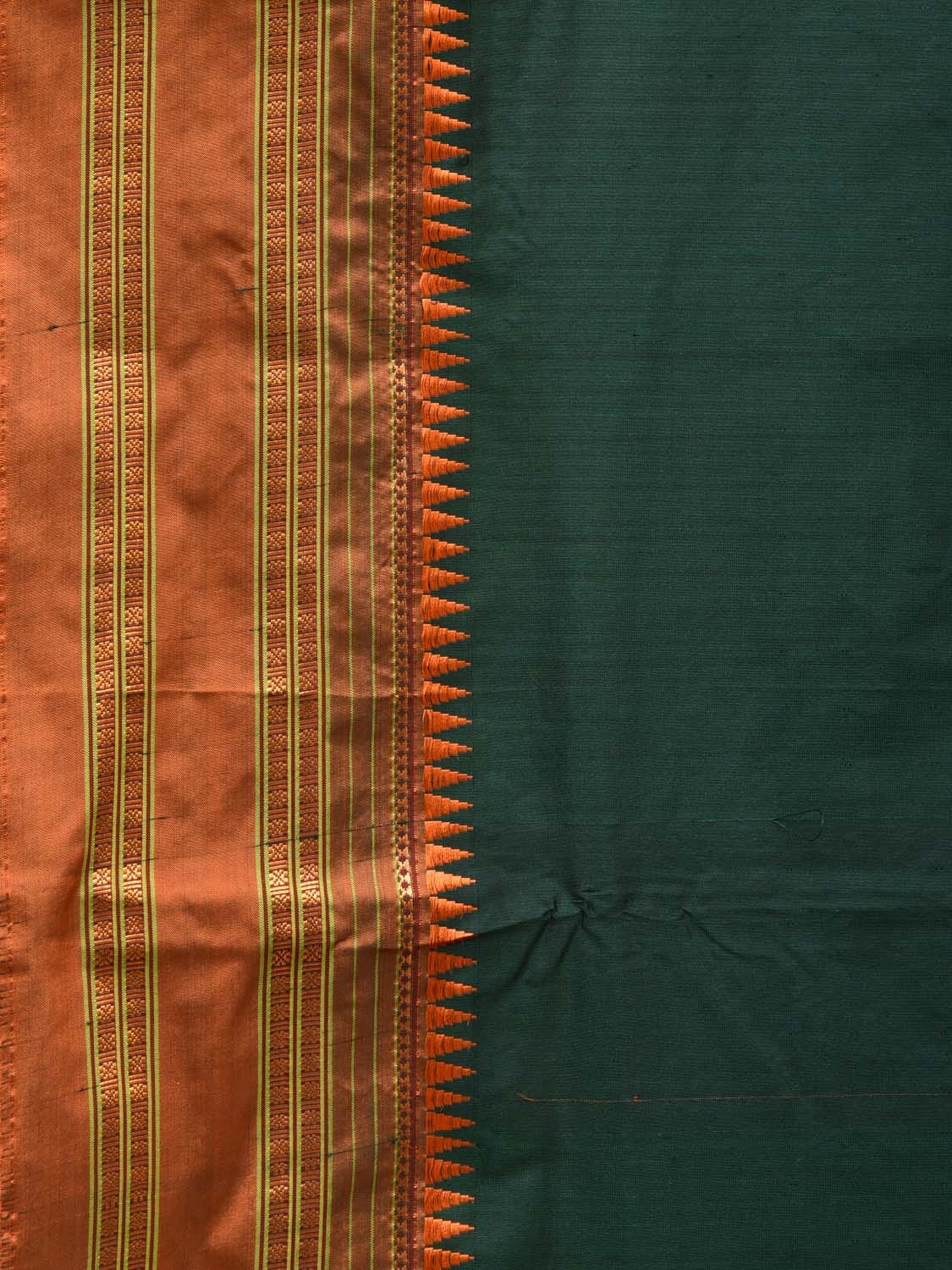 Dark Green and Rust Narayanpet Silk Handloom Plain Saree with Traditional Border Design No Blouse np0673