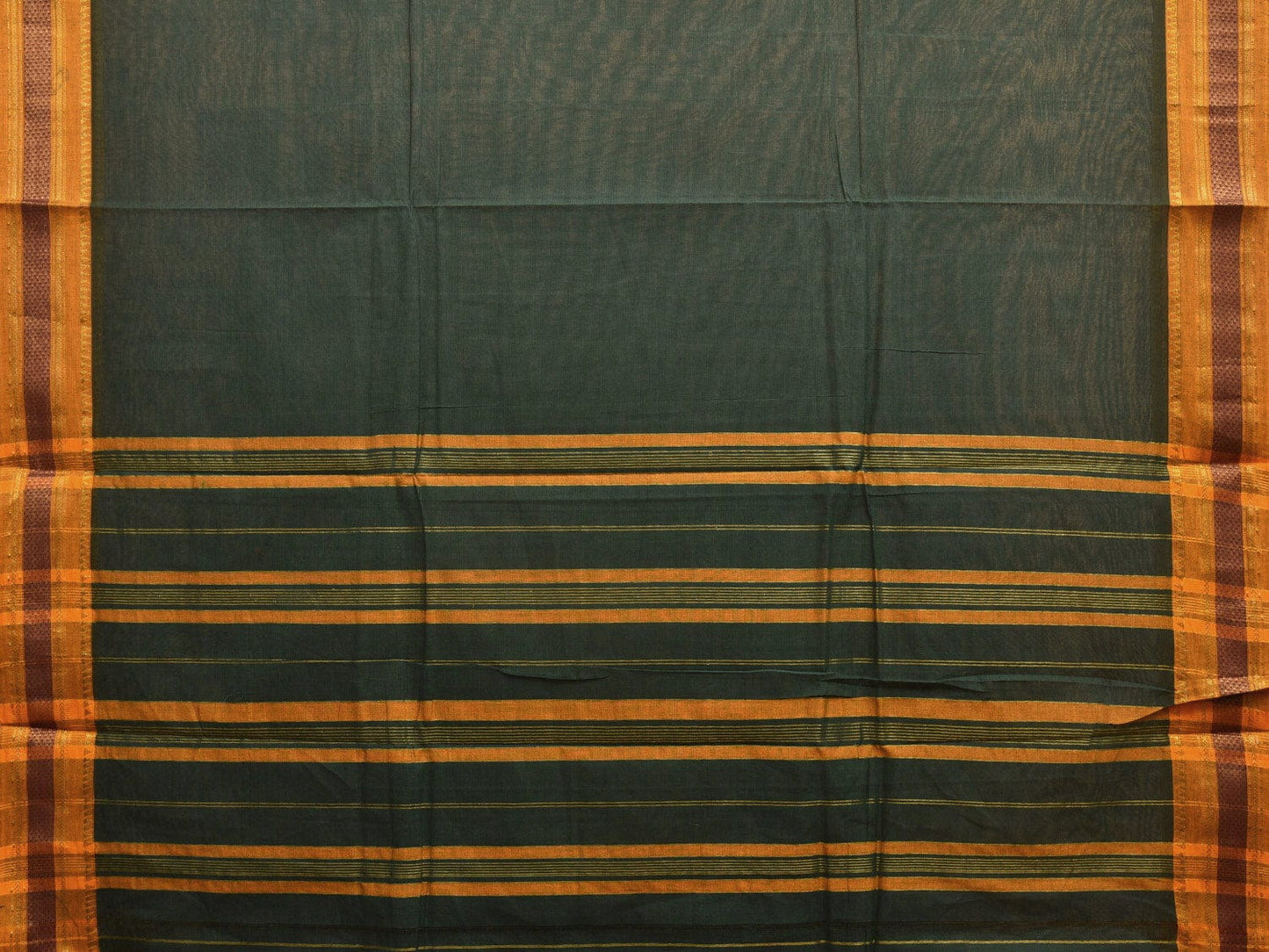Dark Green and Yellow Narayanpet Cotton Handloom Saree with Strips Pallu Design No Blouse np0943