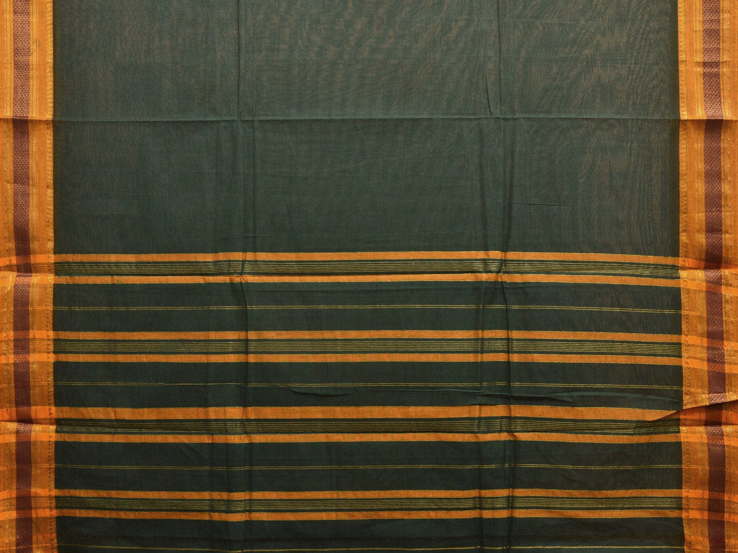 Dark Green and Yellow Narayanpet Cotton Handloom Saree with Strips Pallu Design No Blouse np0943