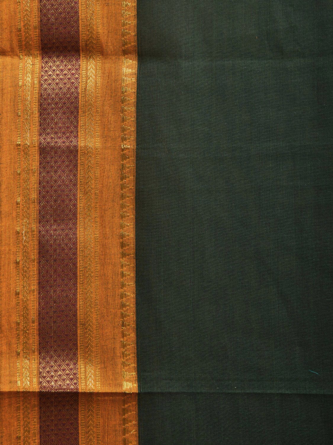 Dark Green and Yellow Narayanpet Cotton Handloom Saree with Strips Pallu Design No Blouse np0943