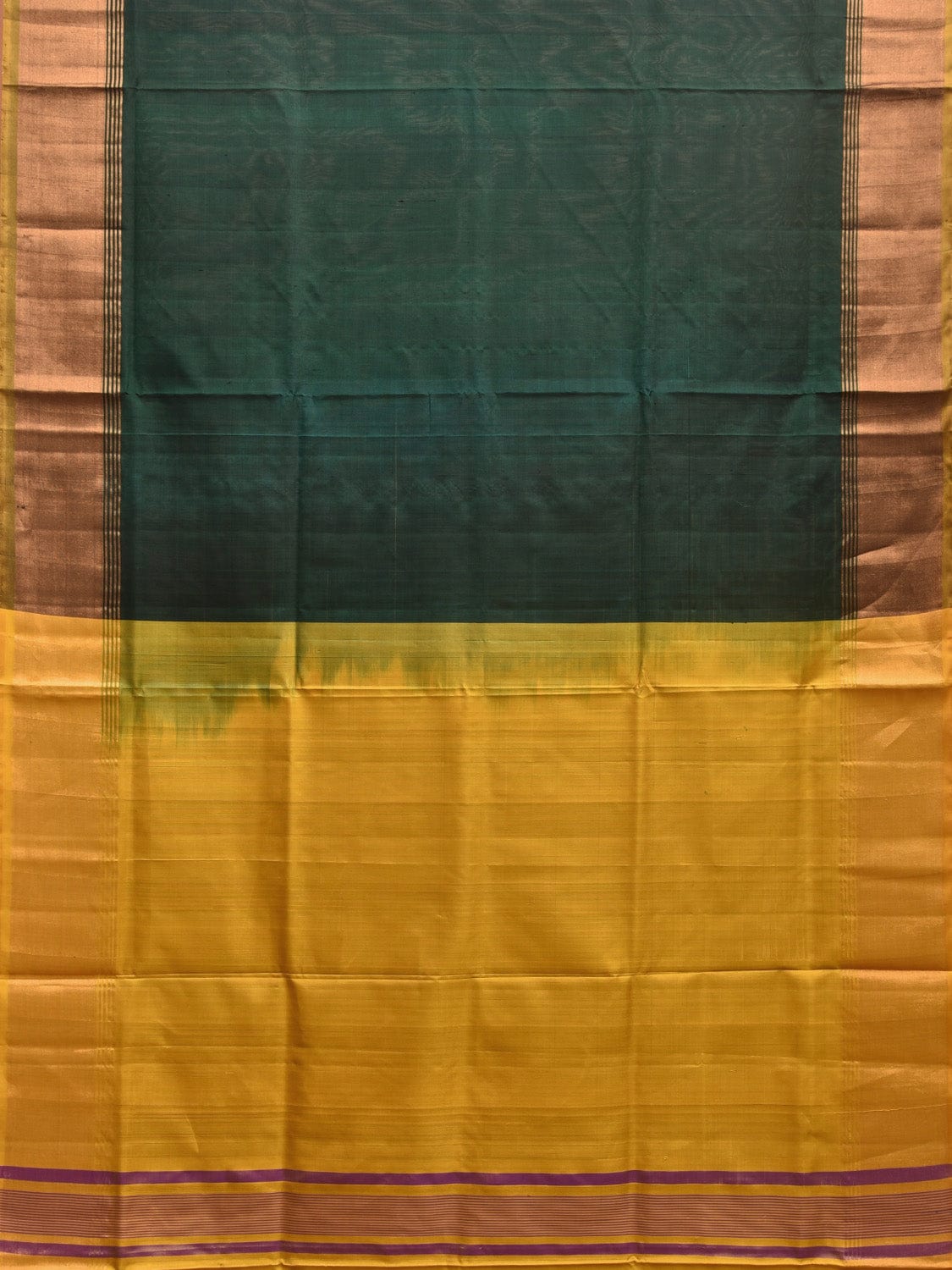 Dark Green and Yellow Uppada Plain Silk Handloom Saree with Contrast Pallu Design u2236