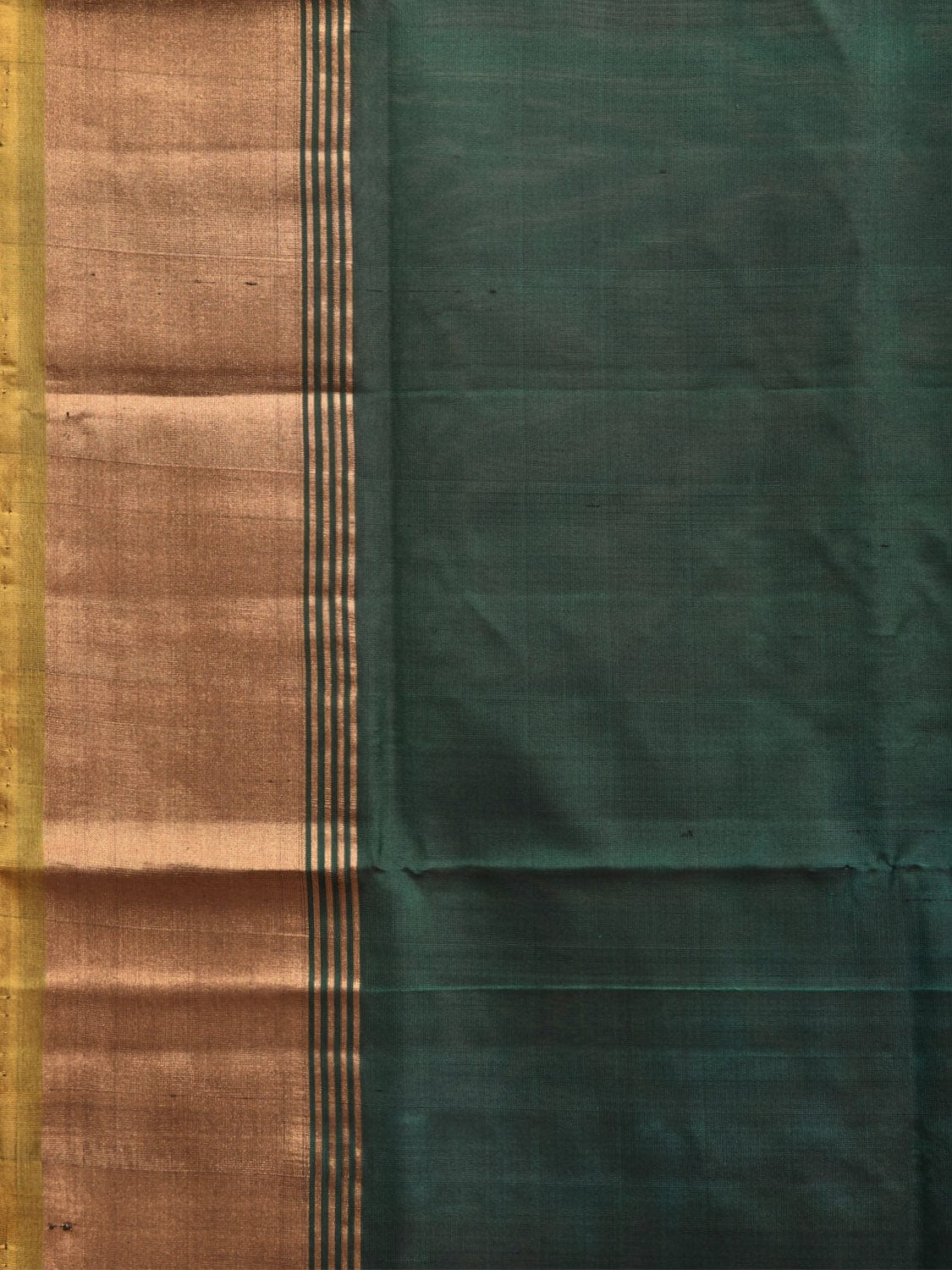 Dark Green and Yellow Uppada Plain Silk Handloom Saree with Contrast Pallu Design u2236