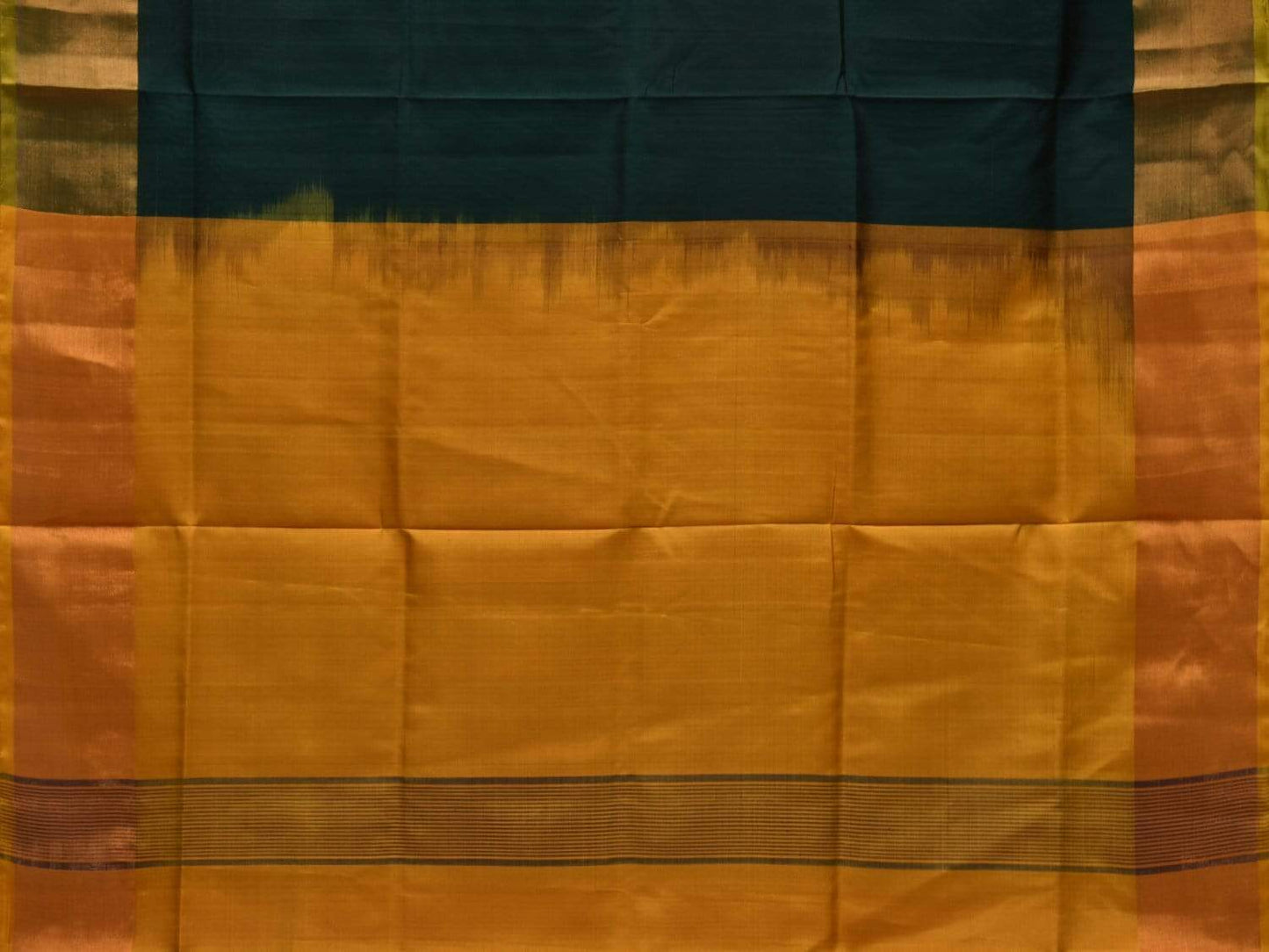 Dark Green and Yellow Uppada Silk Handloom Plain Saree with Contrast Pallu Design u1796