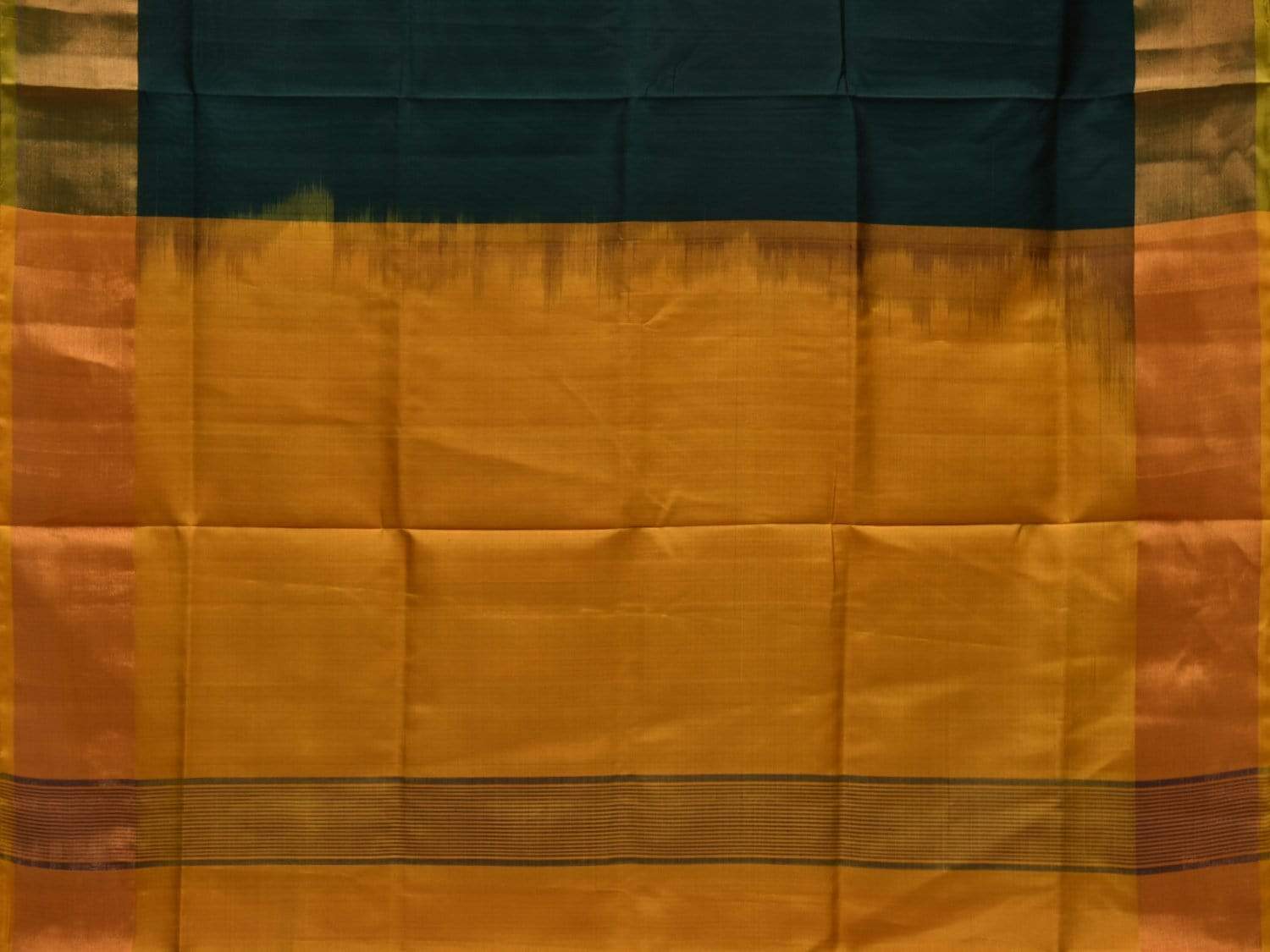 Dark Green and Yellow Uppada Silk Handloom Plain Saree with Contrast Pallu Design u1796