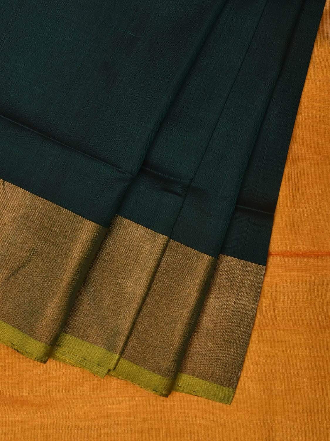 Dark Green and Yellow Uppada Silk Handloom Plain Saree with Contrast Pallu Design u1796