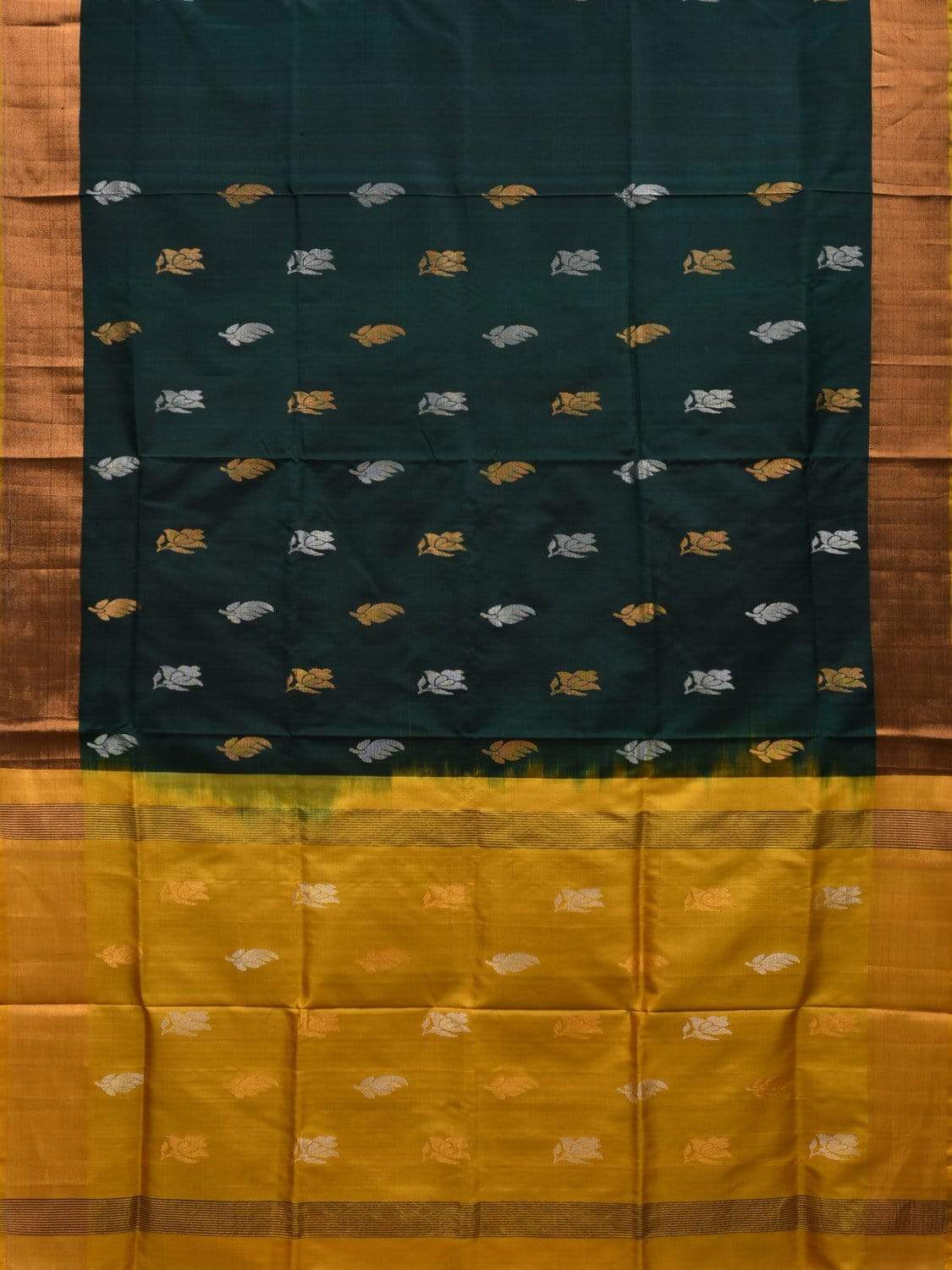 Dark Green and Yellow Uppada Silk Handloom Saree with Body Buta Design u1780