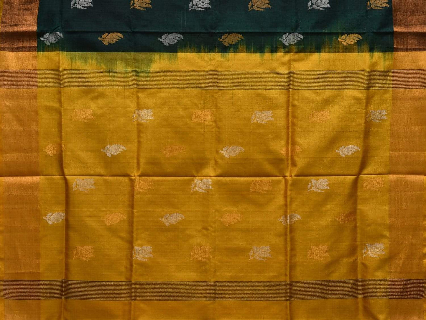 Dark Green and Yellow Uppada Silk Handloom Saree with Body Buta Design u1780