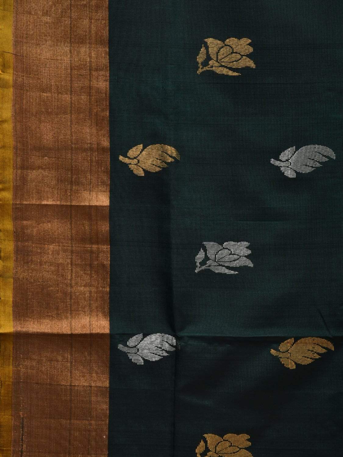 Dark Green and Yellow Uppada Silk Handloom Saree with Body Buta Design u1780