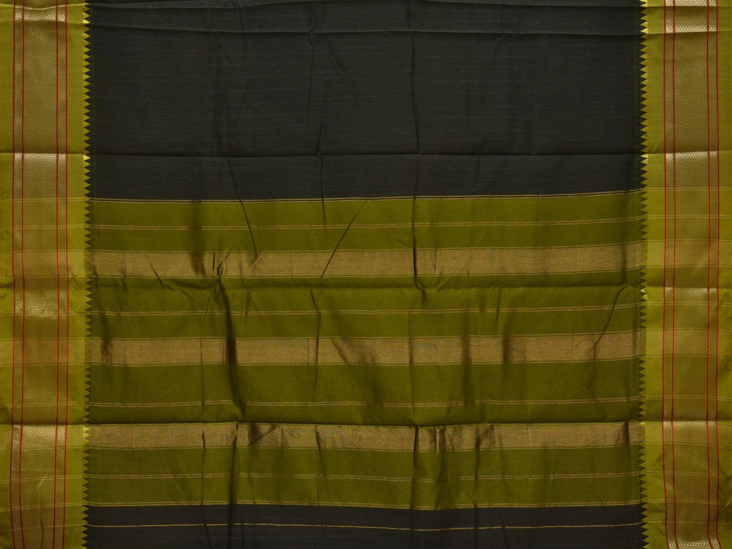 Dark Green Bamboo Cotton Plain Saree with Paithani Border Design No Blouse o0335