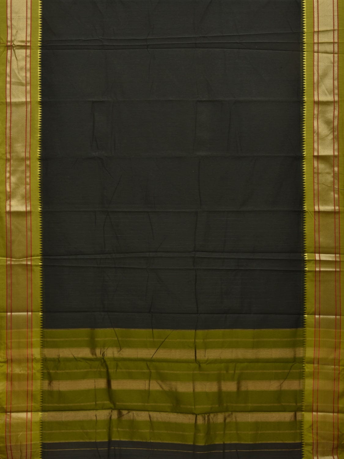 Dark Green Bamboo Cotton Plain Saree with Paithani Border Design No Blouse o0335