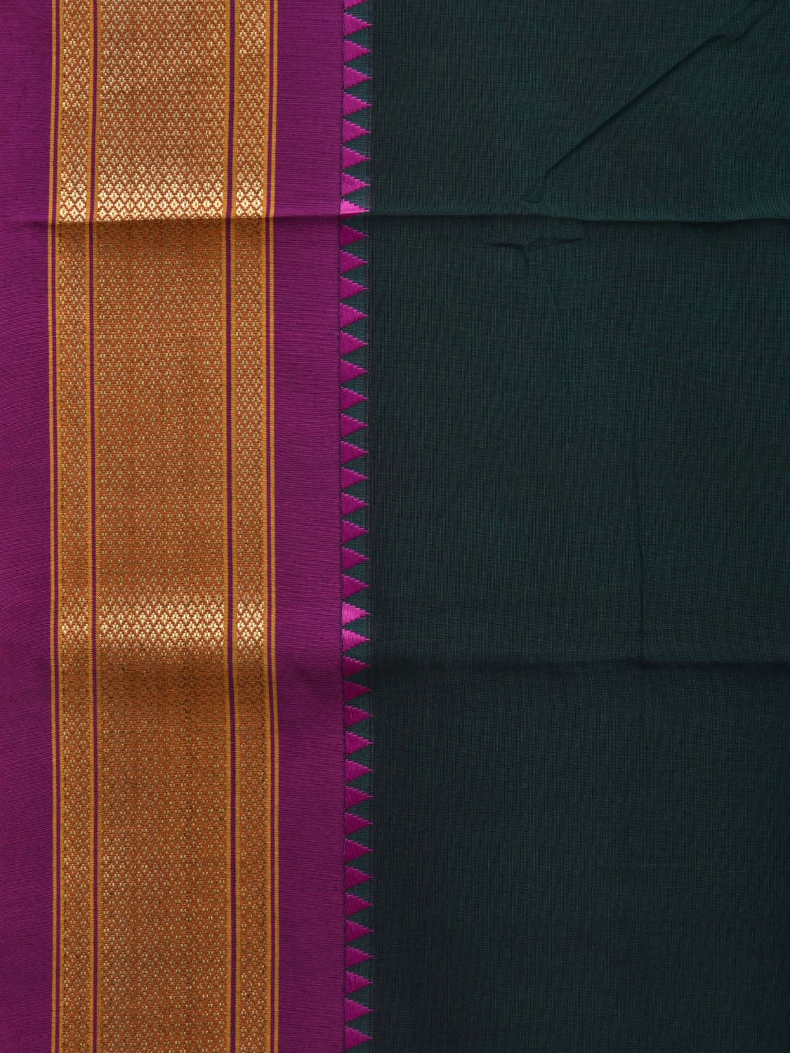 Dark Green Bamboo Cotton Plain Saree with Paithani Border Design No Blouse o0337