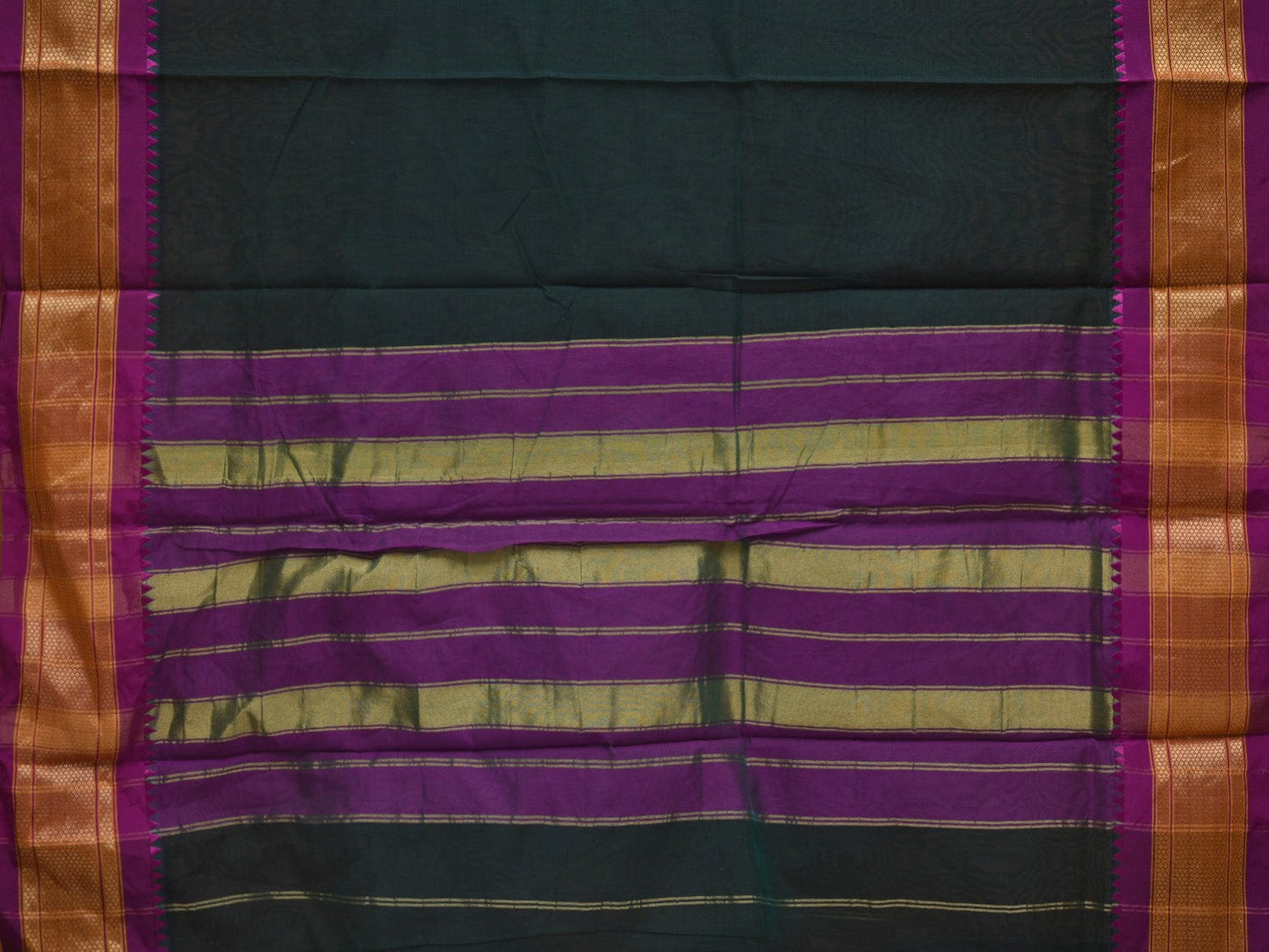 Dark Green Bamboo Cotton Plain Saree with Paithani Border Design No Blouse o0337