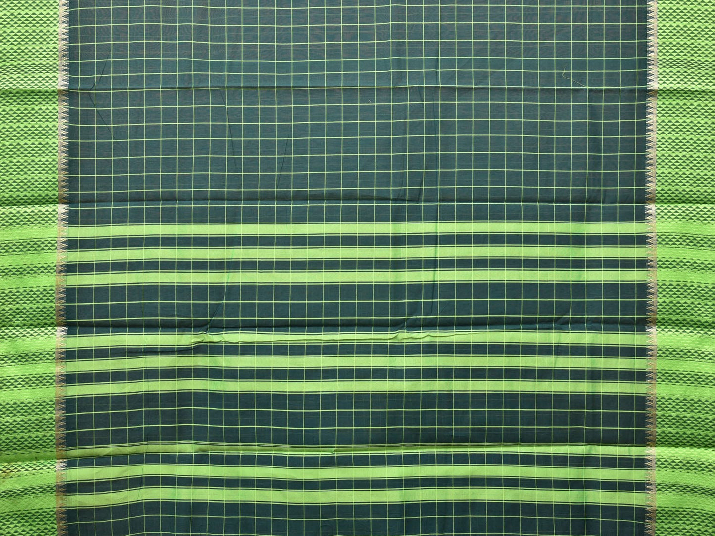 Dark Green Bamboo Cotton Saree with Big Checks Design bc0110