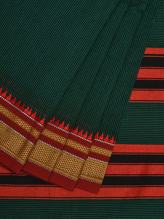 Dark Green Bamboo Cotton Saree with Checks Design bc0034