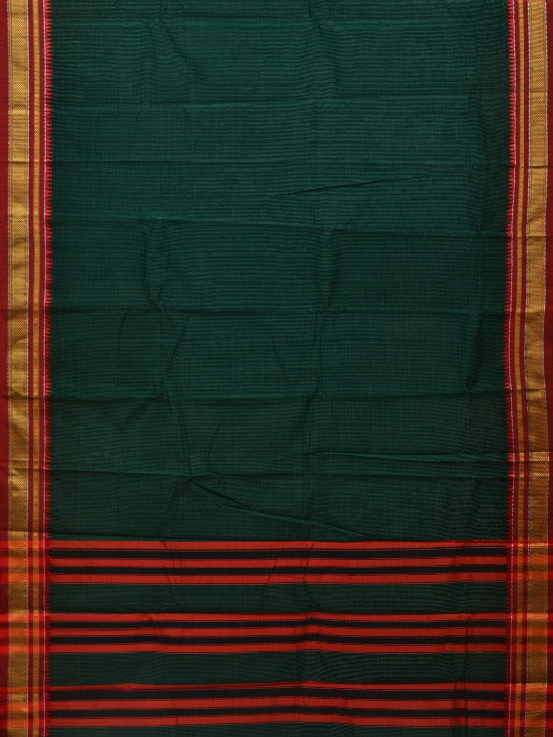 Dark Green Bamboo Cotton Saree with Checks Design bc0034