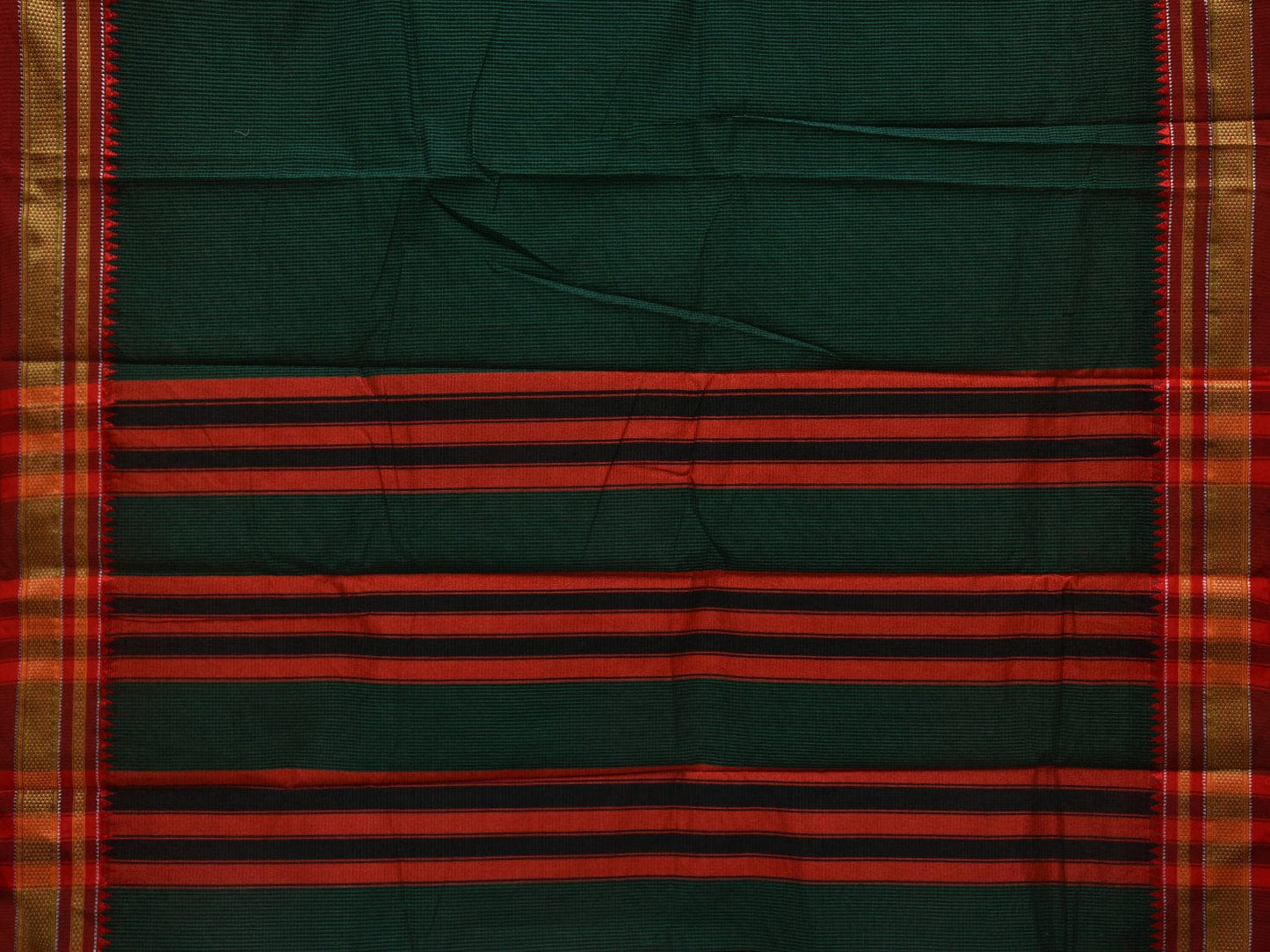 Dark Green Bamboo Cotton Saree with Checks Design bc0034