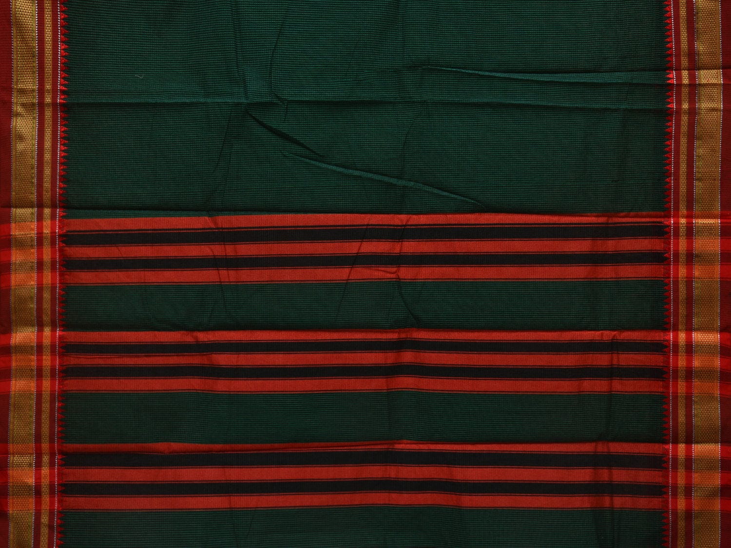 Dark Green Bamboo Cotton Saree with Checks Design bc0034