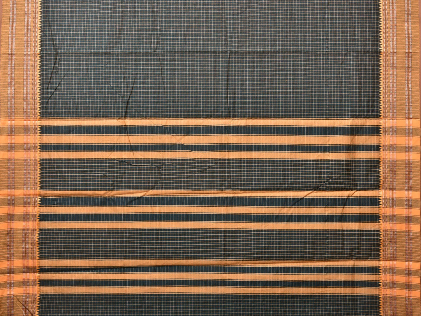 Dark Green Bamboo Cotton Saree with Checks Design bc0122