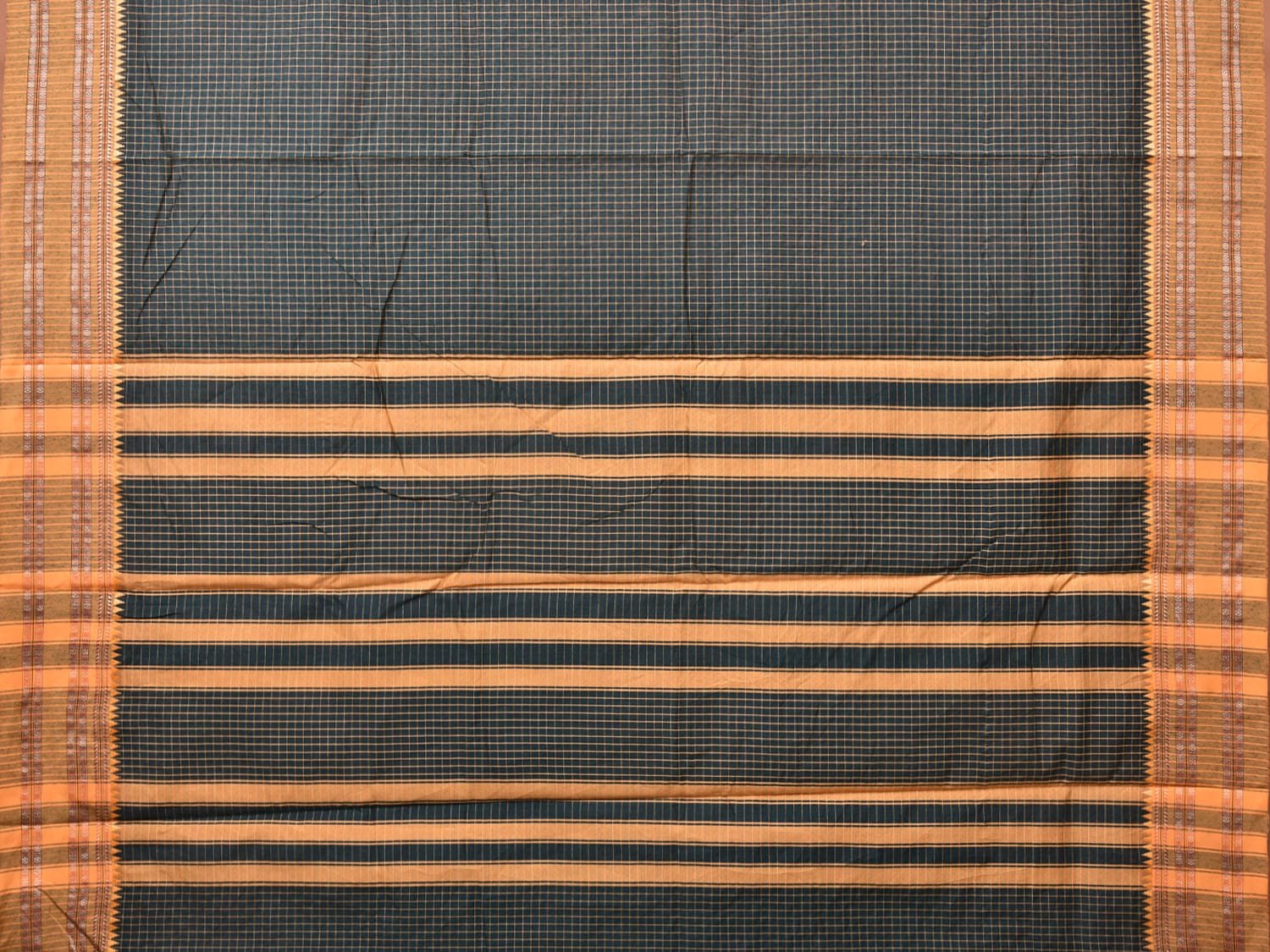 Dark Green Bamboo Cotton Saree with Checks Design bc0122