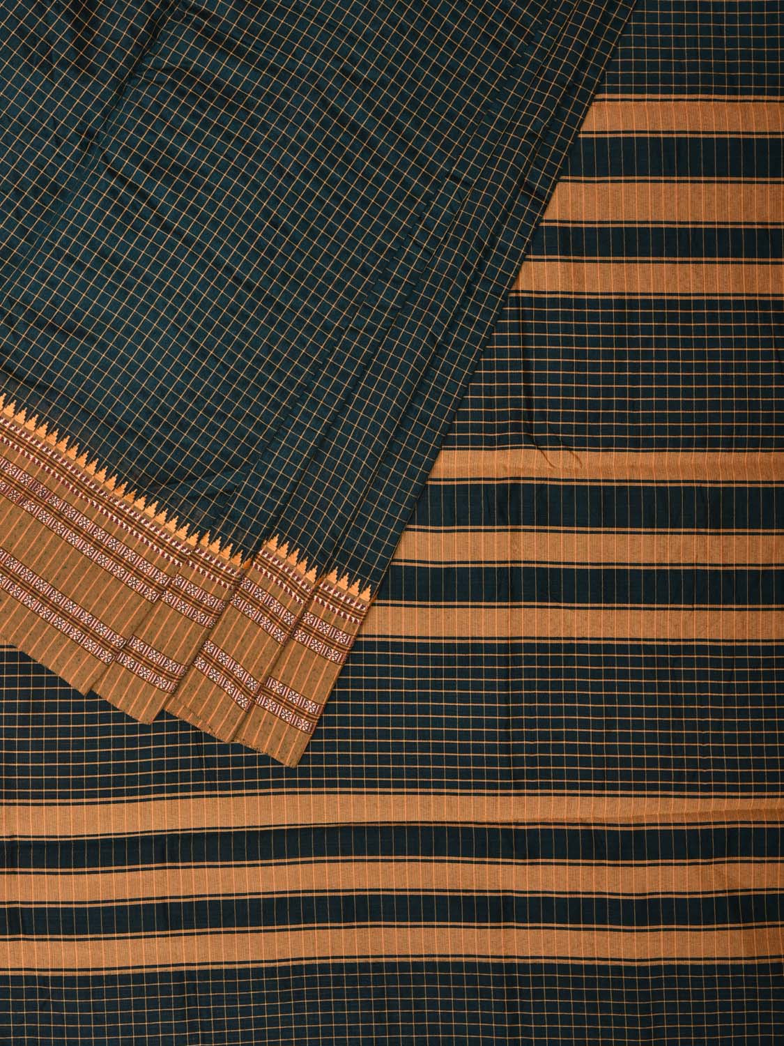 Dark Green Bamboo Cotton Saree with Checks Design bc0122