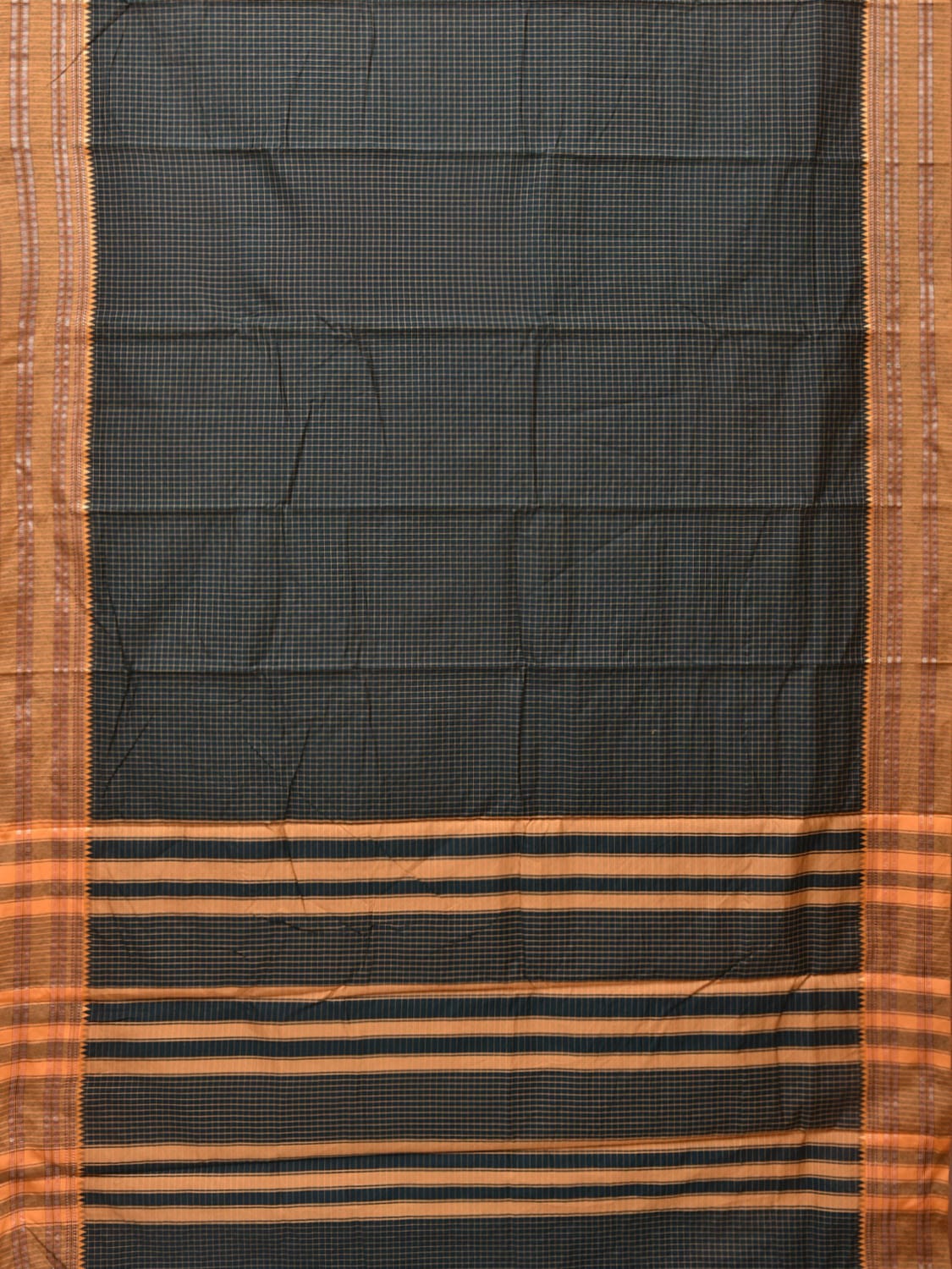 Dark Green Bamboo Cotton Saree with Checks Design bc0122