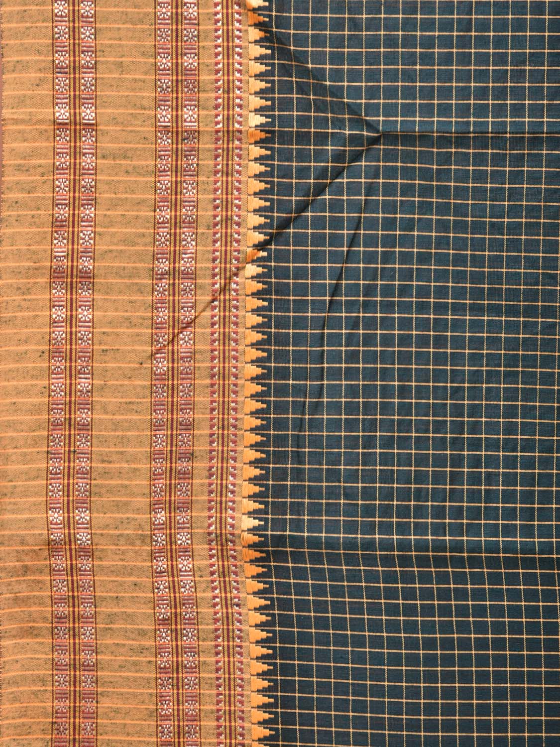 Dark Green Bamboo Cotton Saree with Checks Design bc0122