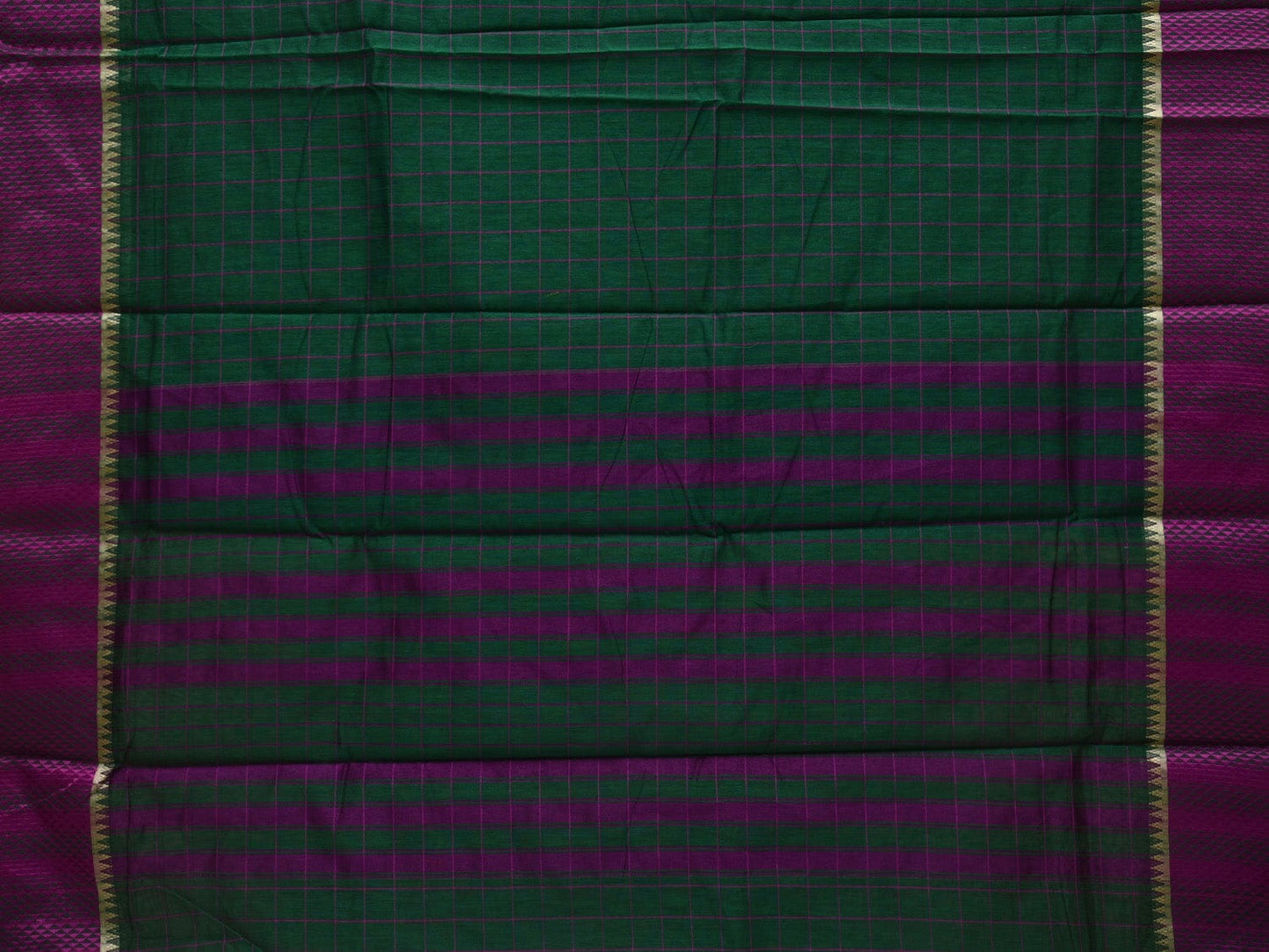 Dark Green Bamboo Cotton Saree with Checks Design No Blouse o0355