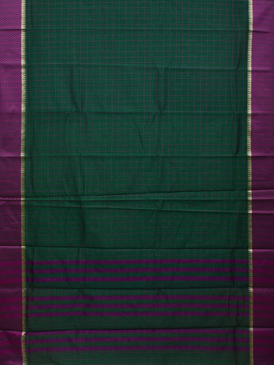 Dark Green Bamboo Cotton Saree with Checks Design No Blouse o0355