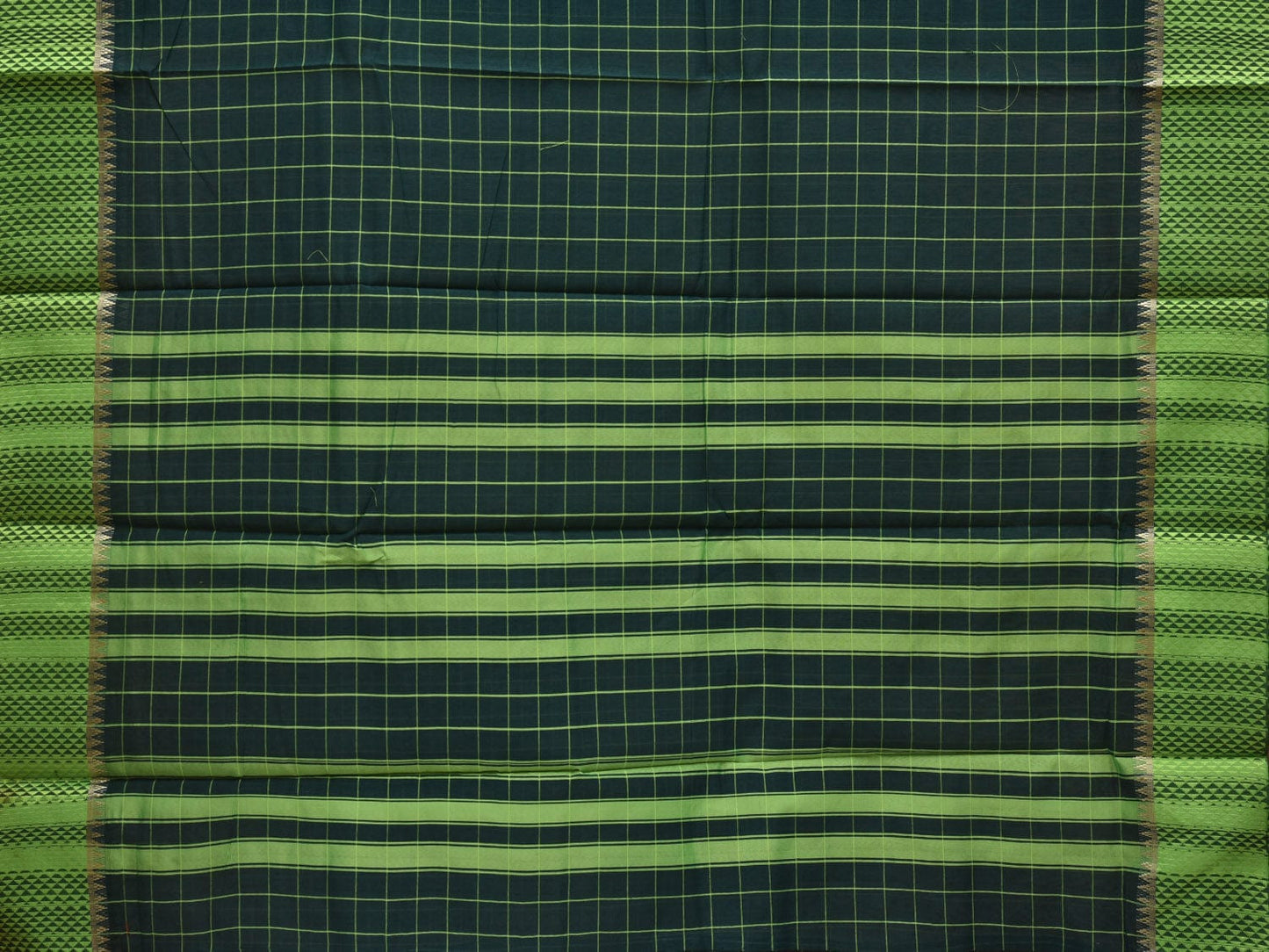 Dark Green Bamboo Cotton Saree with Checks Design No Blouse o0367