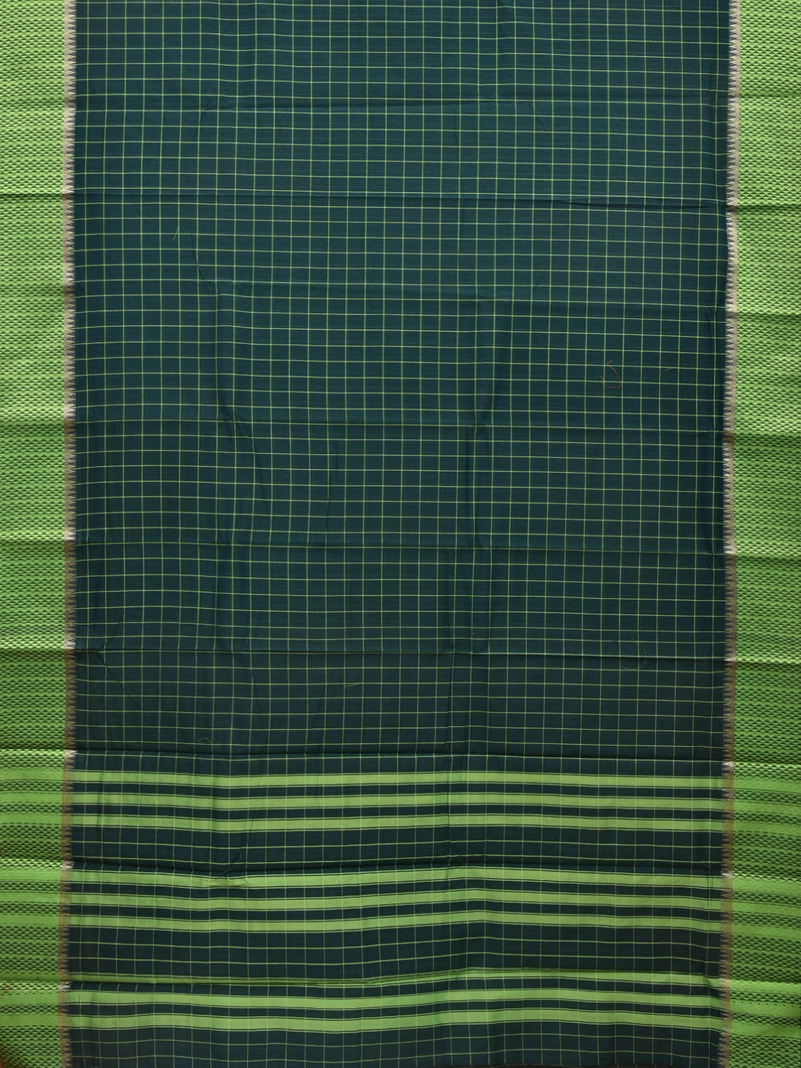Dark Green Bamboo Cotton Saree with Checks Design No Blouse o0367
