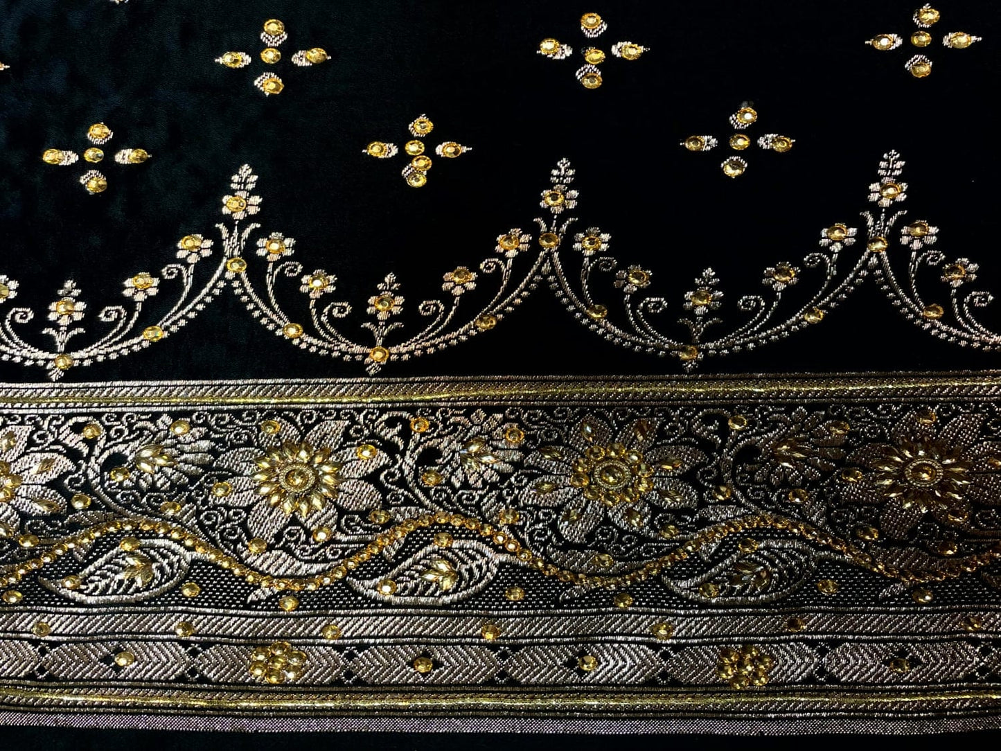 Dark Green Banaras Katan Silk Saree with Body Butti and Stone Work Design b0379ds