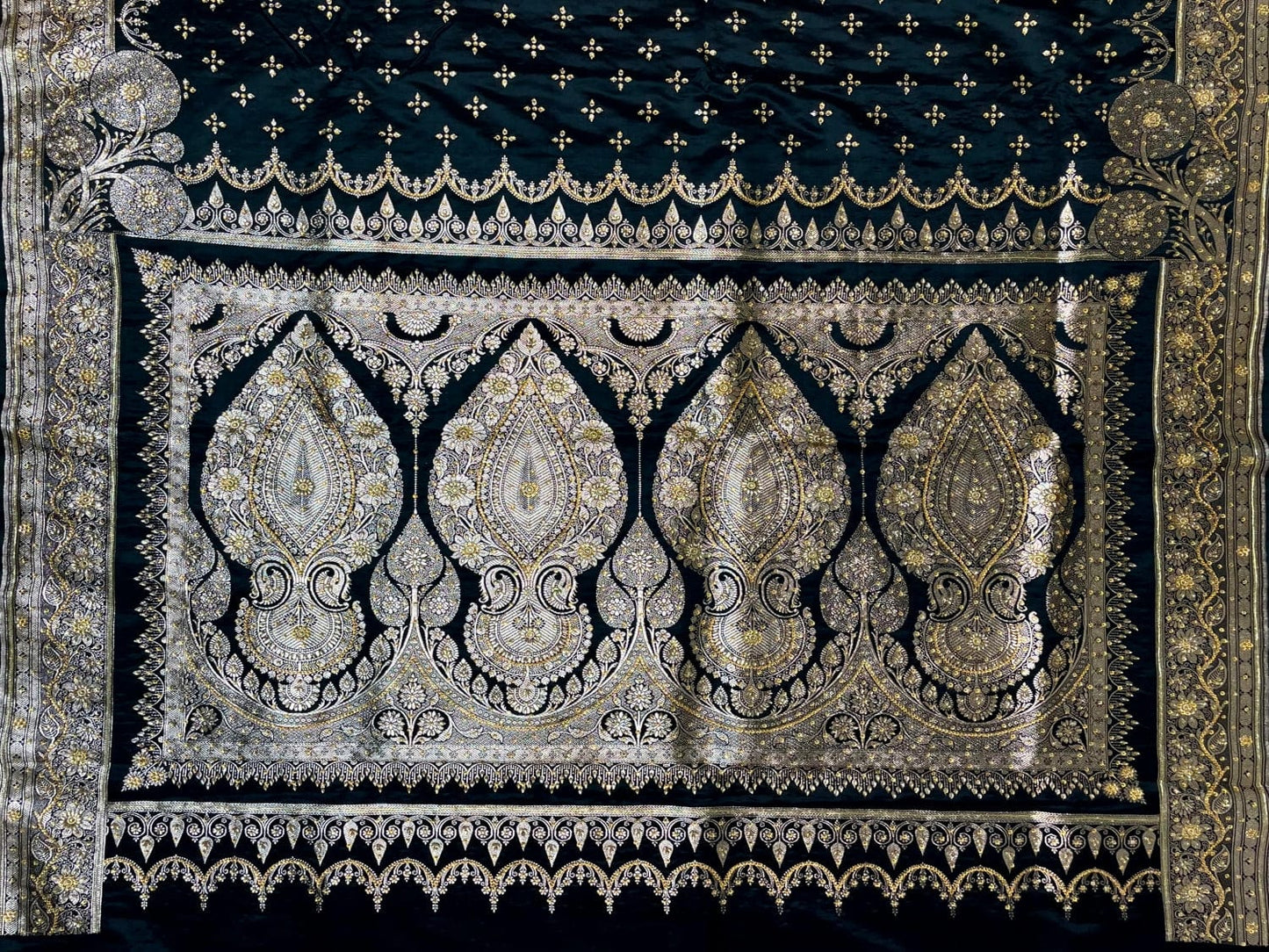 Dark Green Banaras Katan Silk Saree with Body Butti and Stone Work Design b0379ds