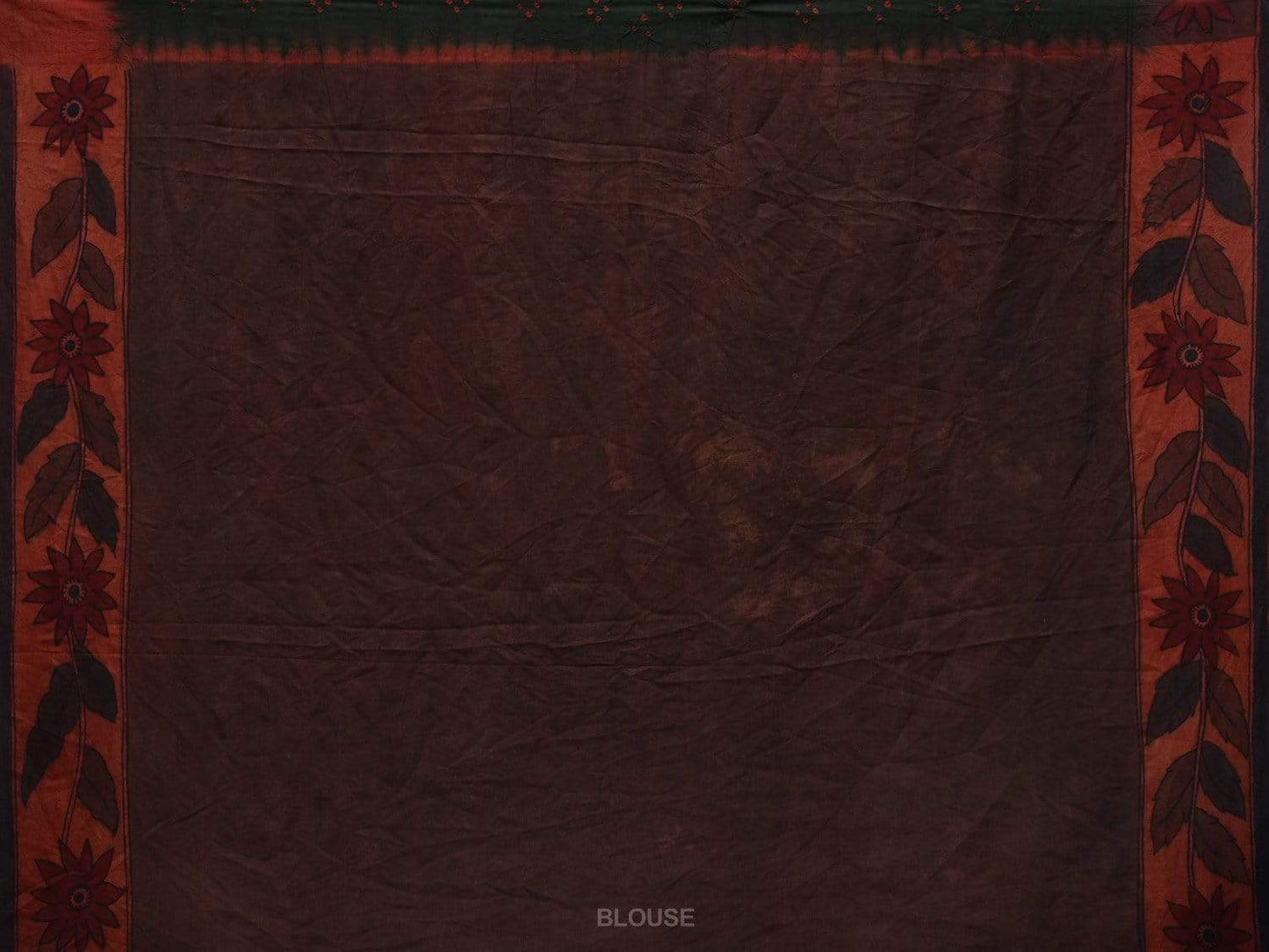 Dark Green Bandhani Kalamkari Hand Painted Silk Handloom Saree with Border and Pallu Design bn0292