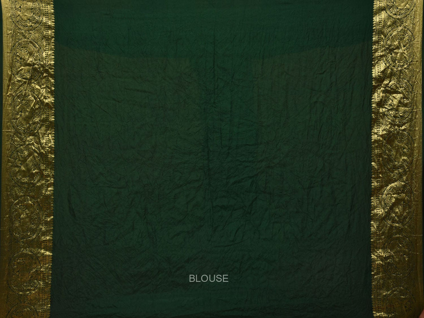 Dark Green Bandhani Kanchipuram Silk Handloom Saree with Leaves and Border Design bn0459