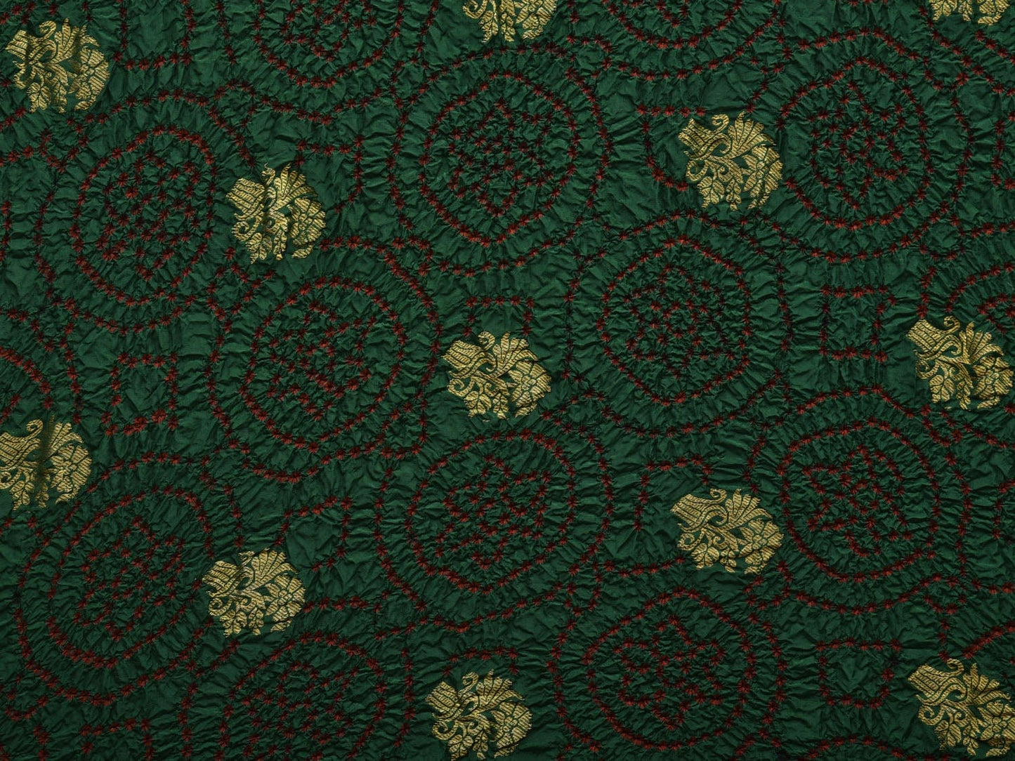 Dark Green Bandhani Kanchipuram Silk Handloom Saree with Mango Pallu Design bn0328