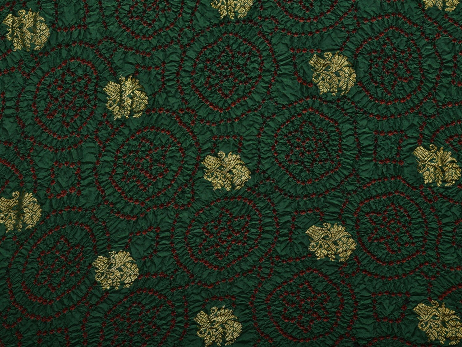 Dark Green Bandhani Kanchipuram Silk Handloom Saree with Mango Pallu Design bn0328