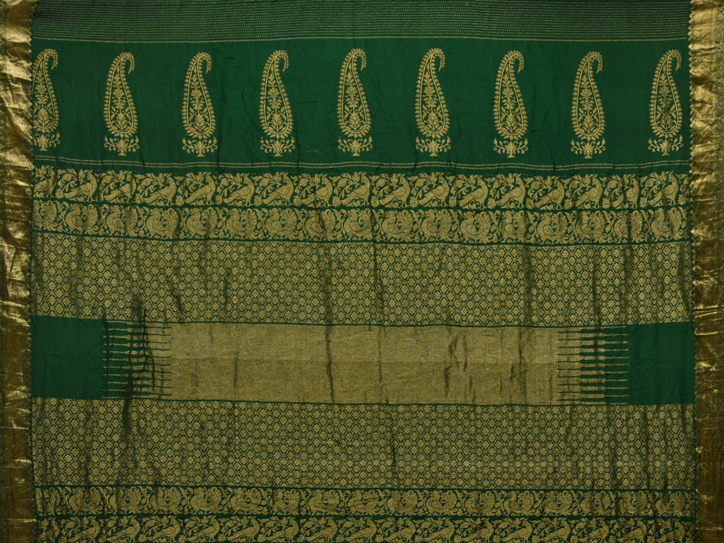 Dark Green Bandhani Kanchipuram Silk Handloom Saree with Mango Pallu Design bn0328