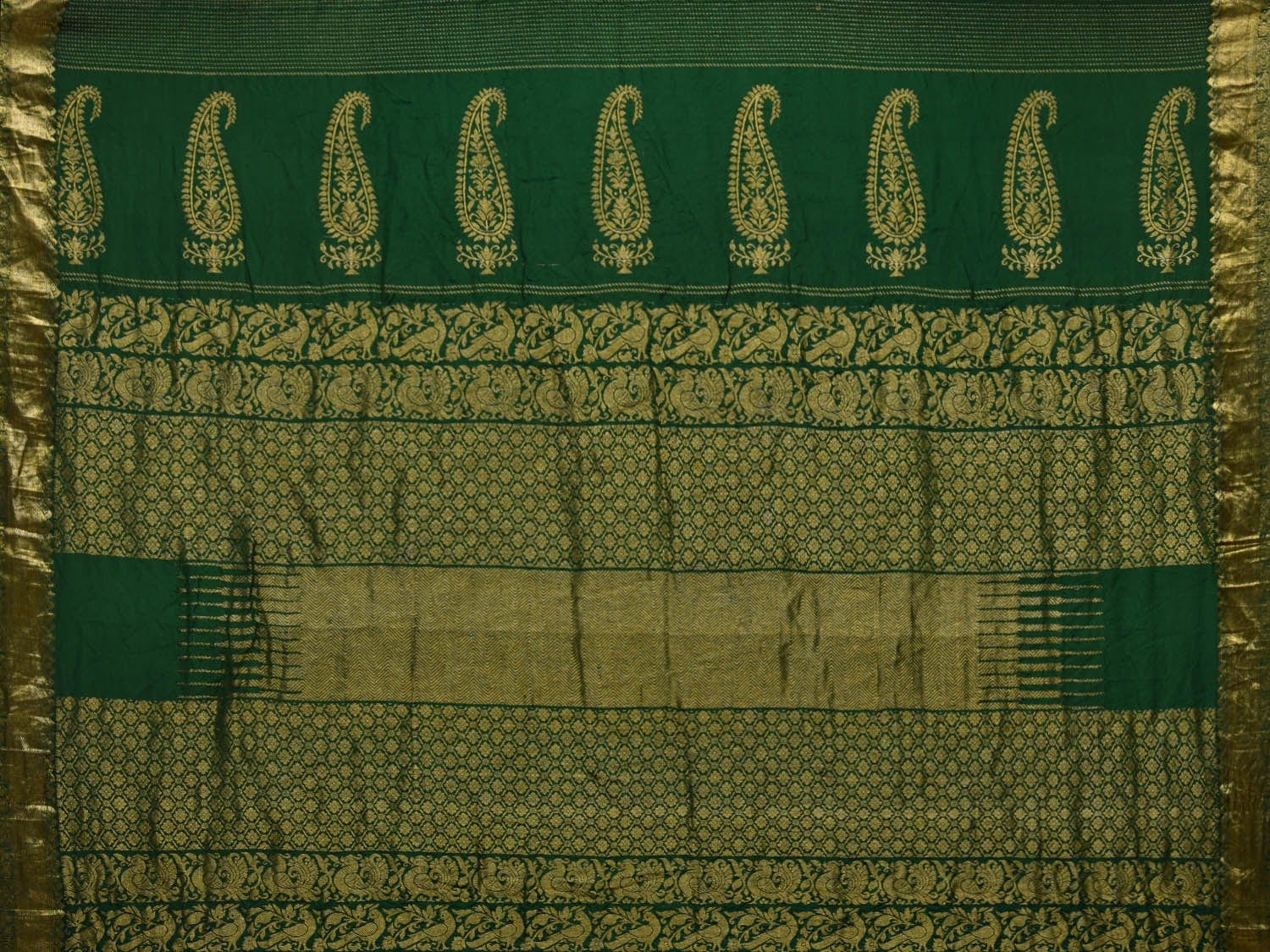 Dark Green Bandhani Kanchipuram Silk Handloom Saree with Mango Pallu Design bn0328