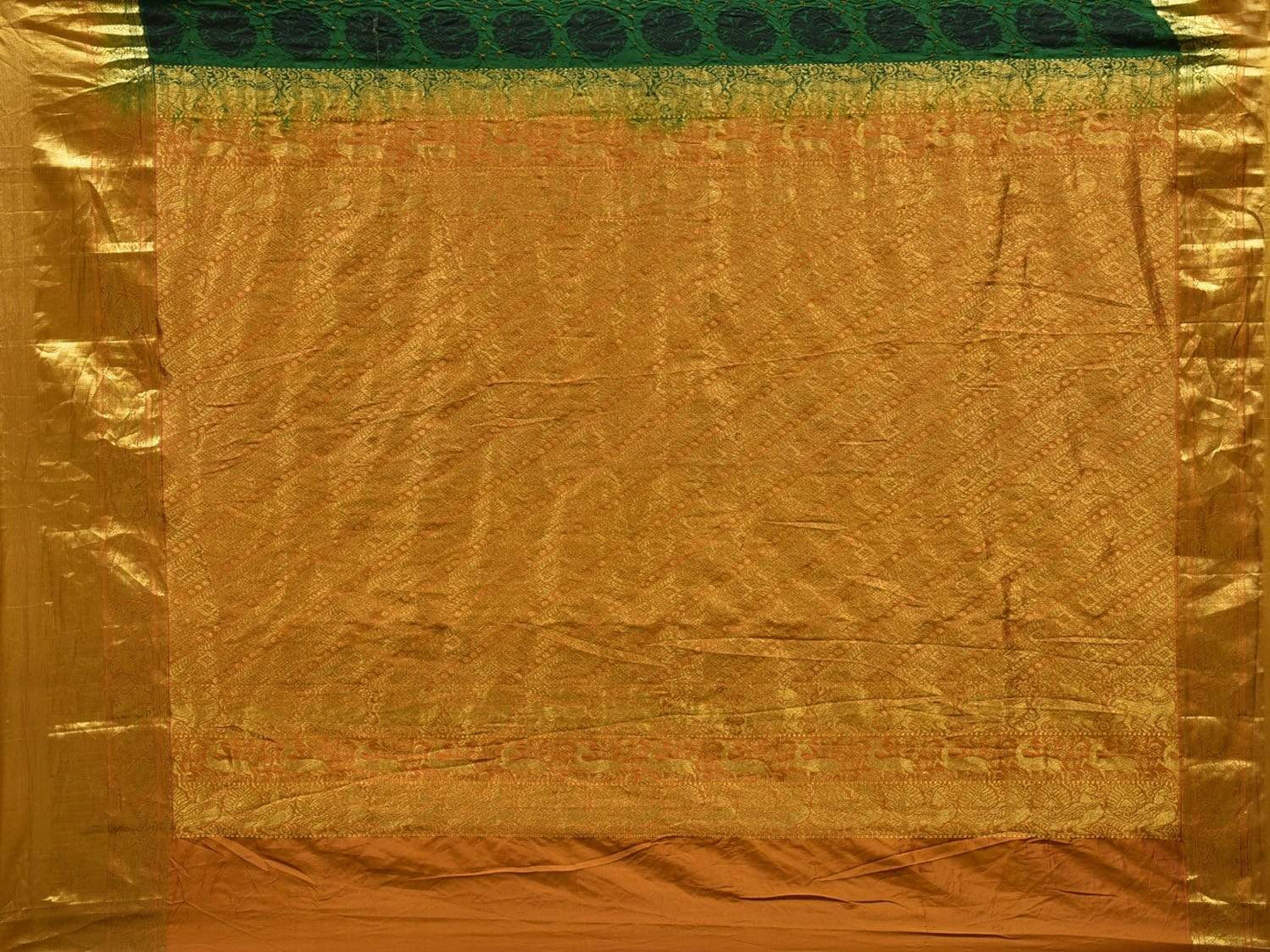 Dark Green Bandhani Kanchipuram Silk Handloom Saree with Shikari and Peacock Buta Design bn0252