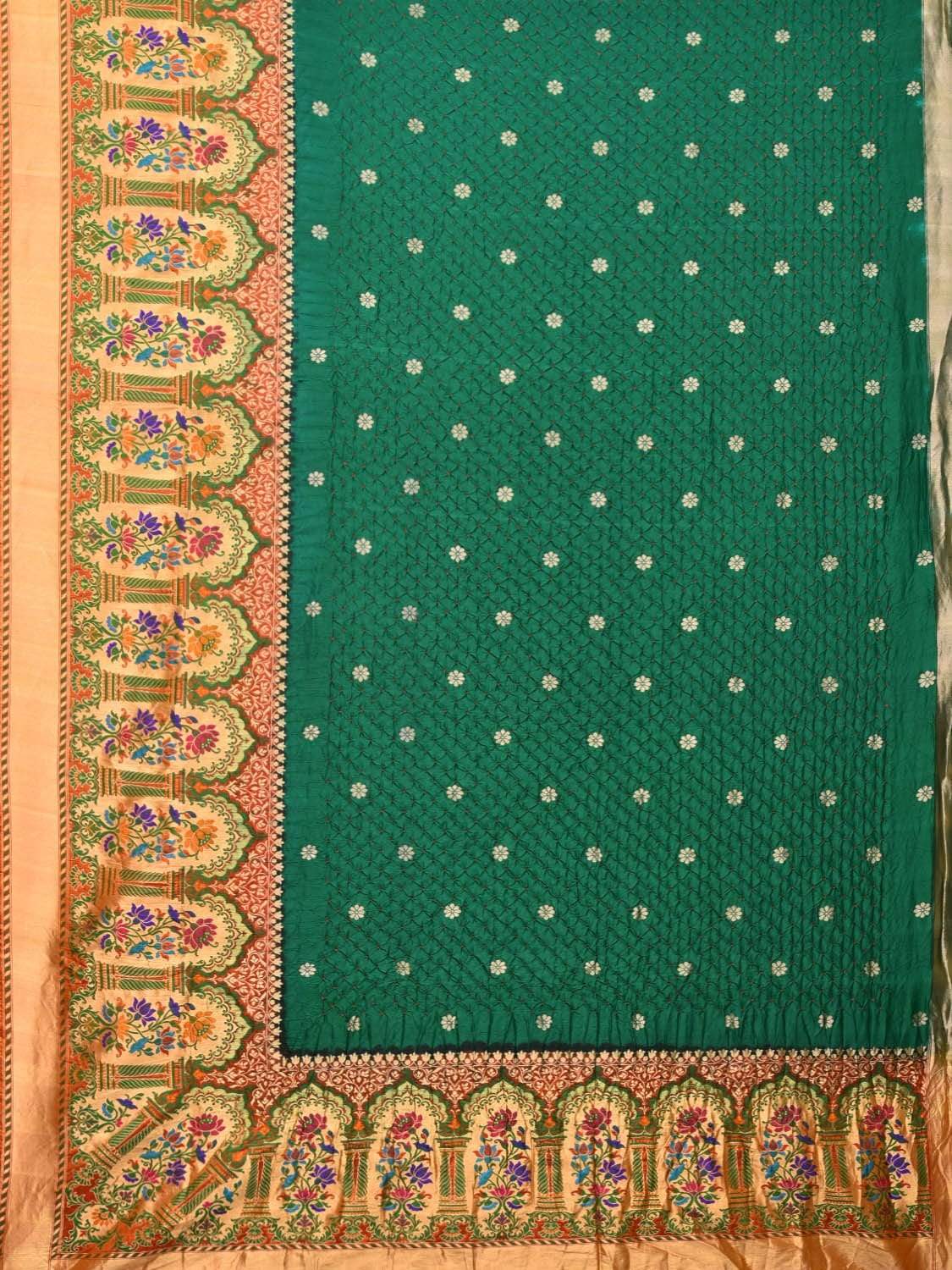 Dark Green Bandhani Paithani Silk Handloom Saree with One Side Border Design bn0144